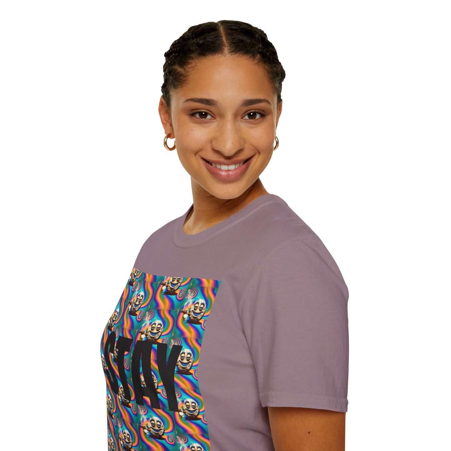 Stay Stoned Unisex Softstyle T-Shirt - Retro Vibe Graphic Tee for Fun Gatherings