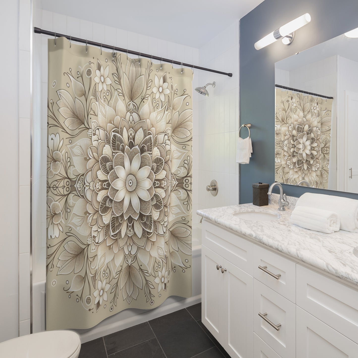 Elegant Floral Shower Curtain – Boho Chic Bathroom Decor