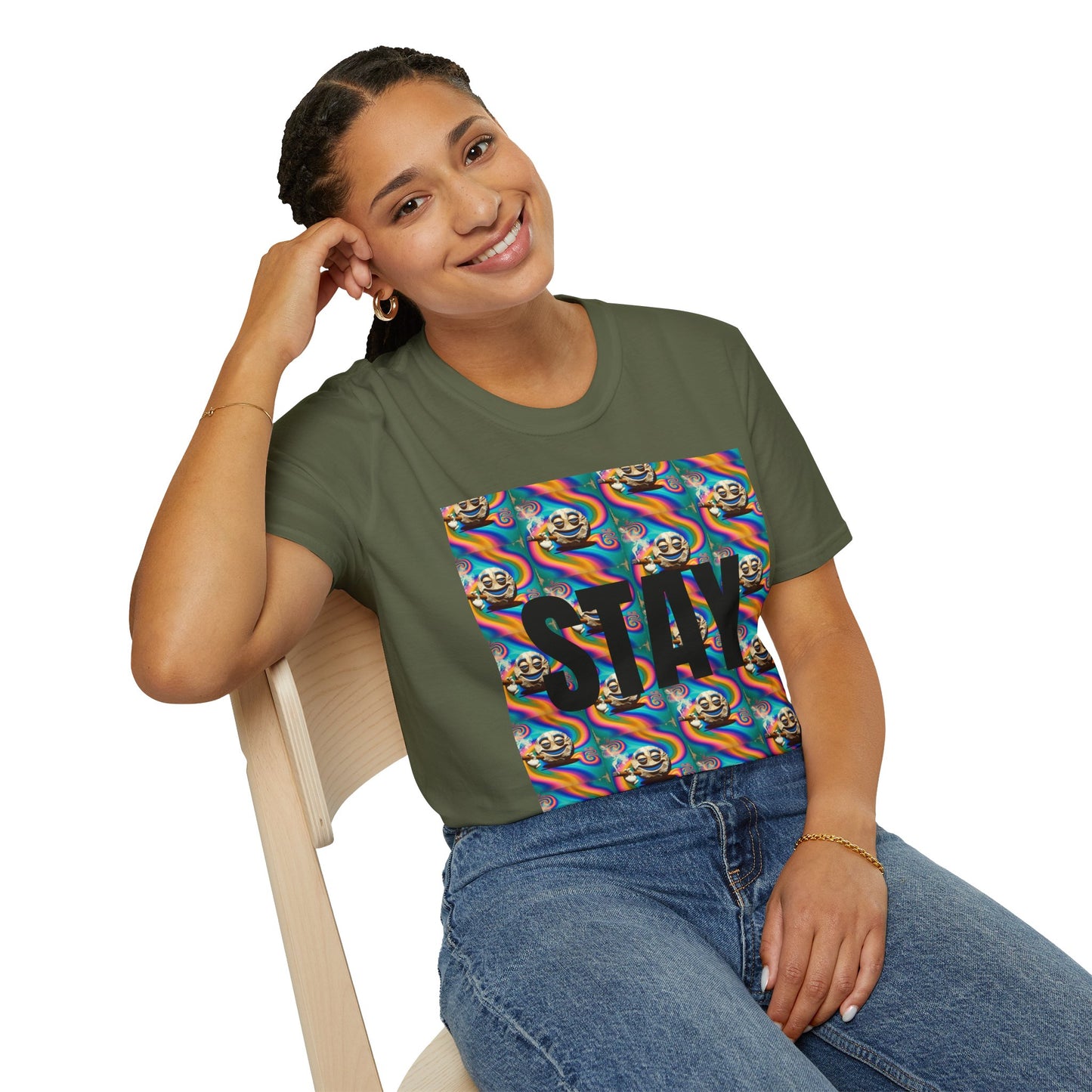 Stay Stoned Unisex Softstyle T-Shirt - Retro Vibe Graphic Tee for Fun Gatherings