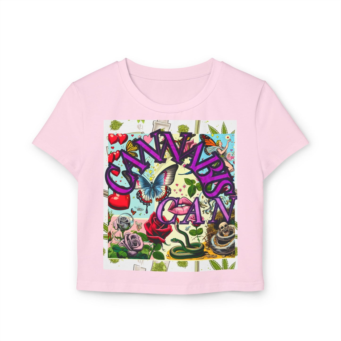 Colorful Graphic Baby Tee for Women - Floral & Butterfly Design