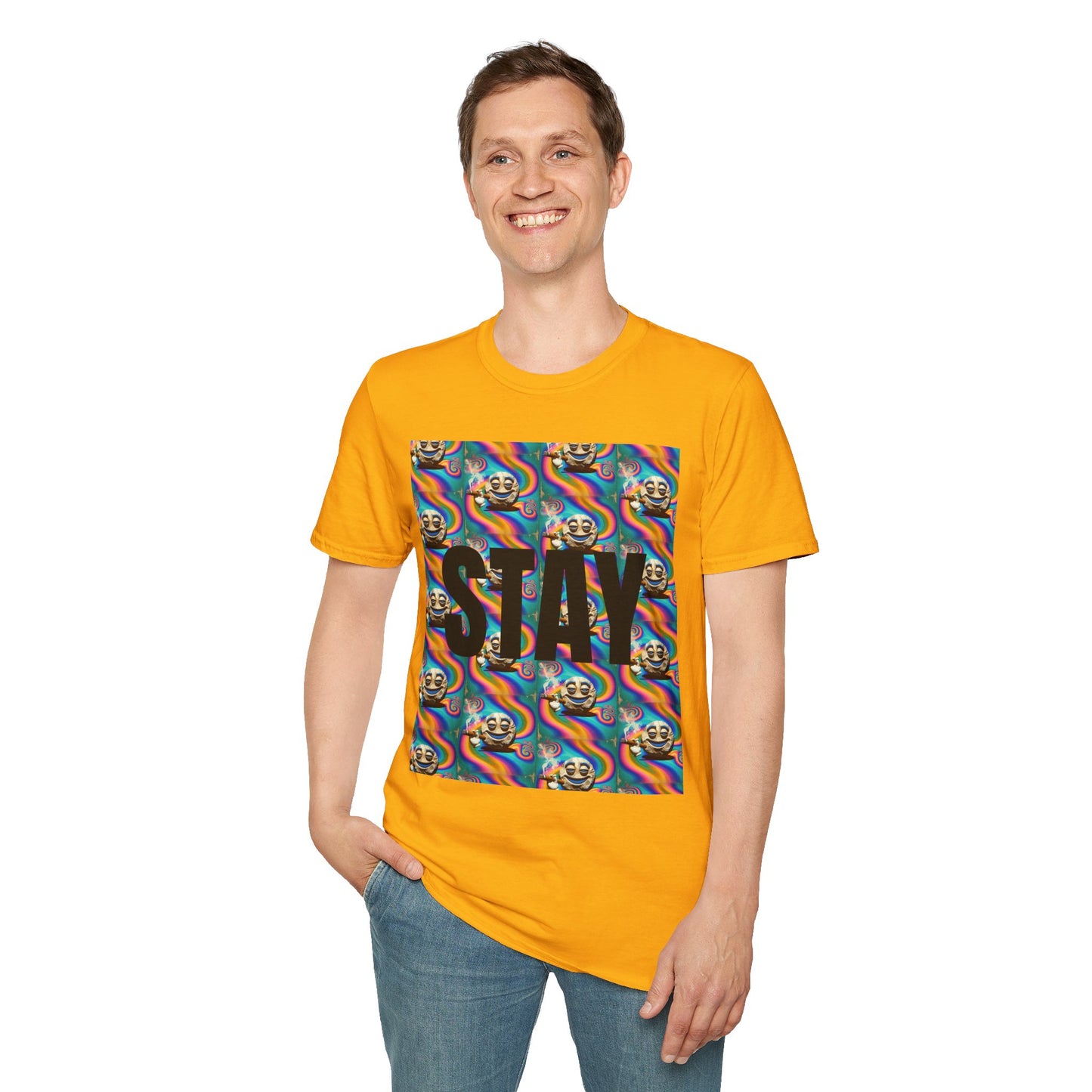 Stay Stoned Unisex Softstyle T-Shirt - Retro Vibe Graphic Tee for Fun Gatherings