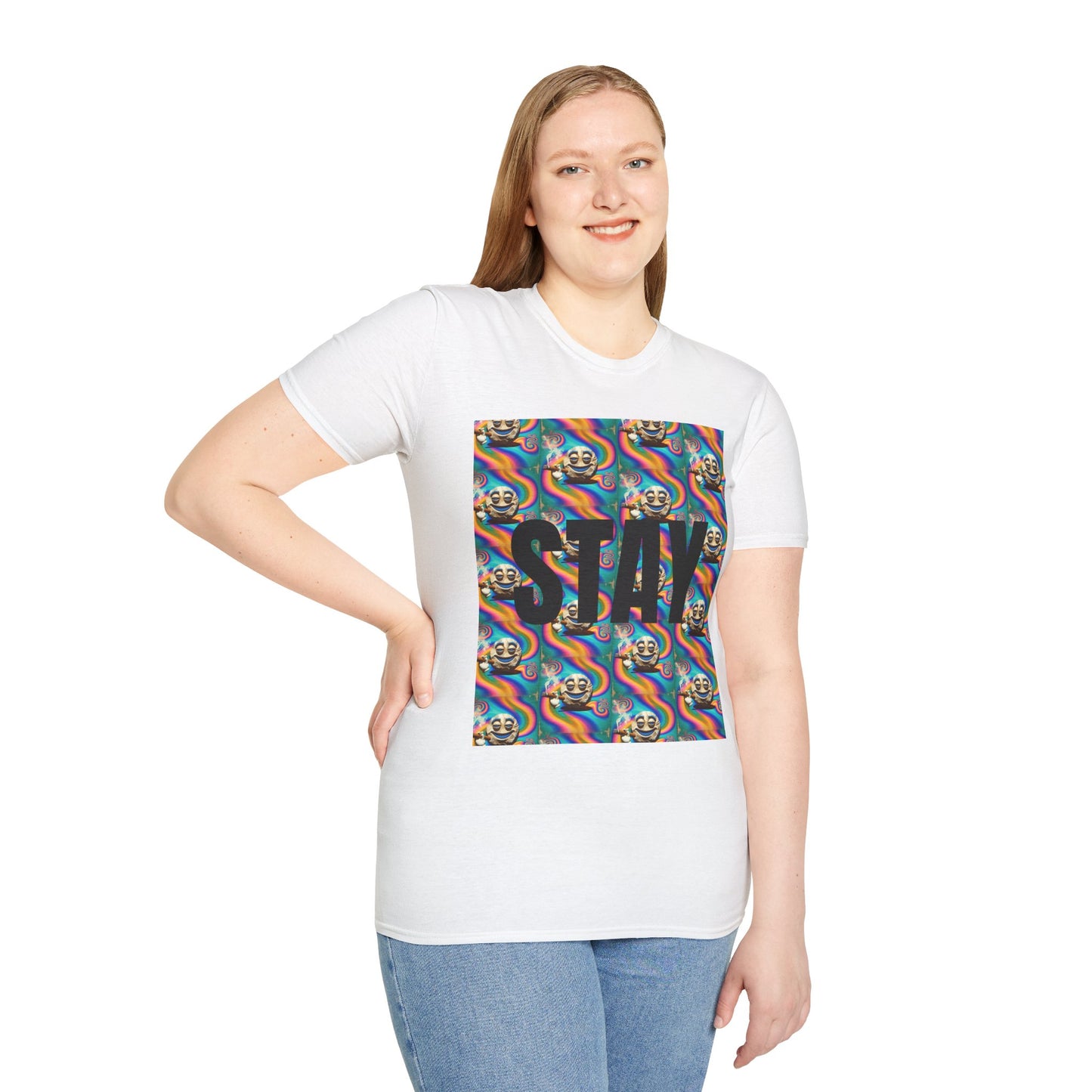 Stay Stoned Unisex Softstyle T-Shirt - Retro Vibe Graphic Tee for Fun Gatherings