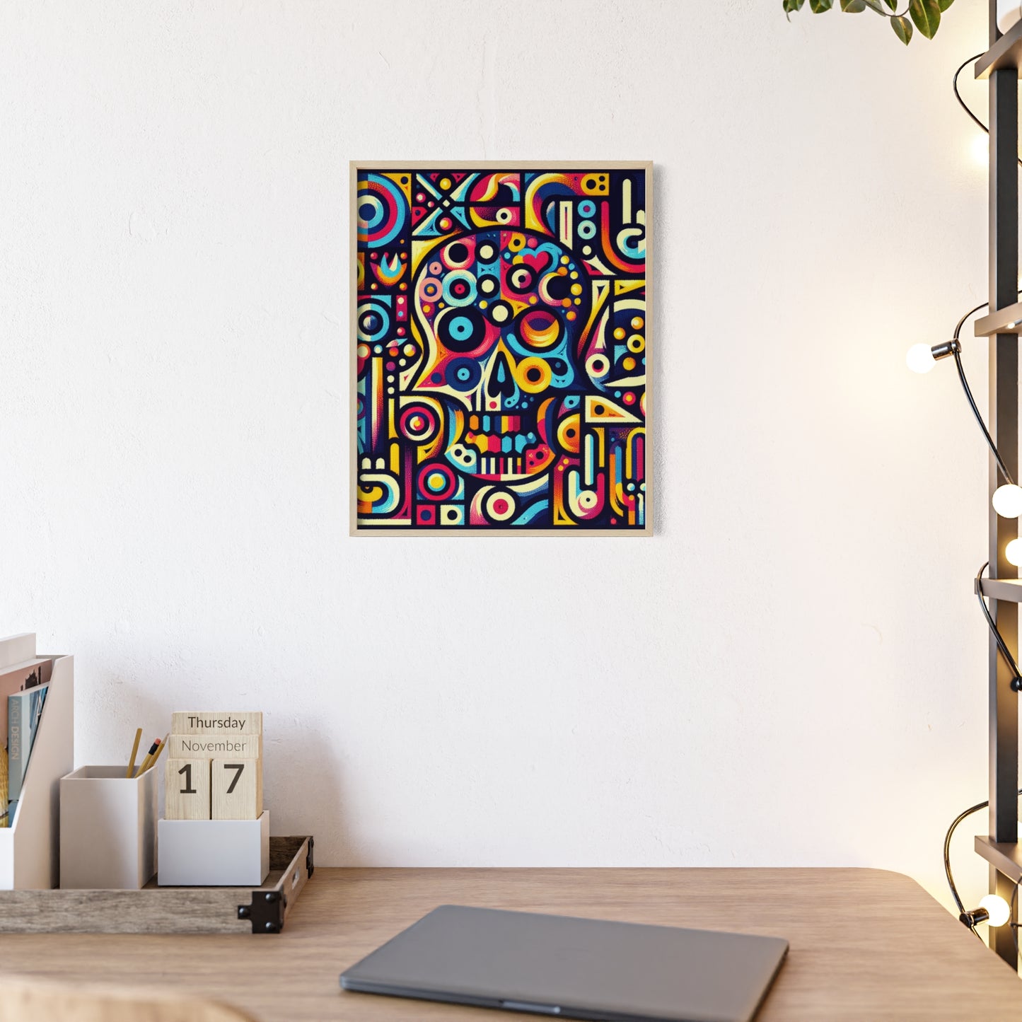 Skull Rock N Roll Posters with Wooden Frame