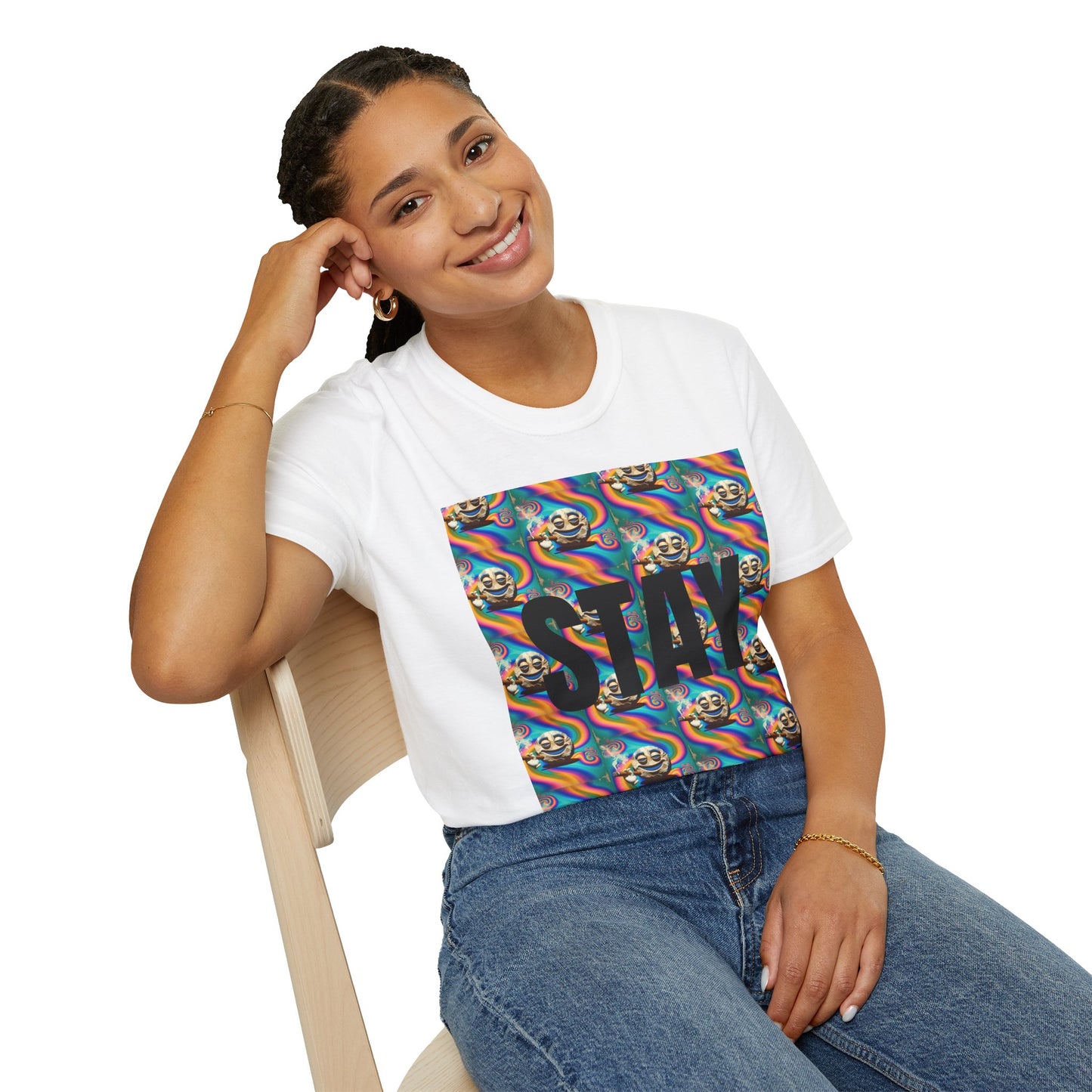 Stay Stoned Unisex Softstyle T-Shirt - Retro Vibe Graphic Tee for Fun Gatherings