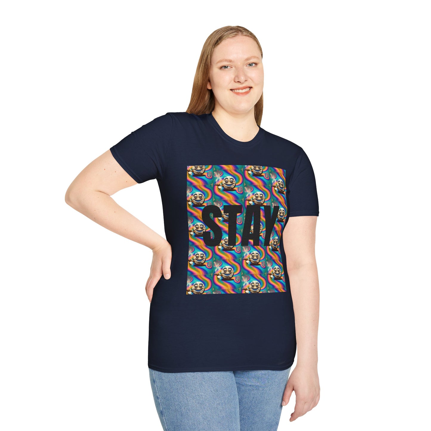 Stay Stoned Unisex Softstyle T-Shirt - Retro Vibe Graphic Tee for Fun Gatherings