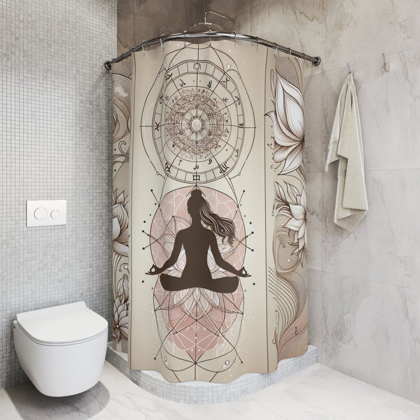 Zen Mandala Shower Curtain - Elegant Yoga & Astrology Design for Tranquil Spaces