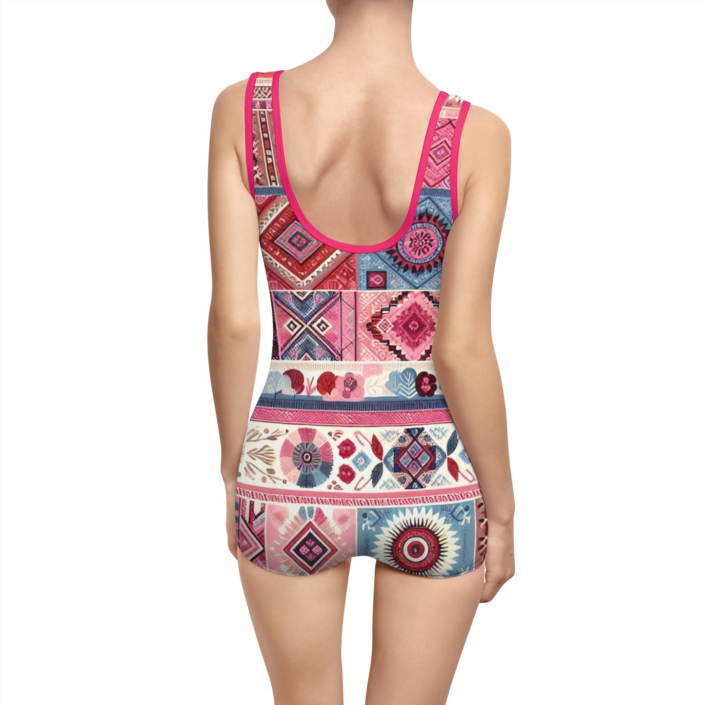 Boho Chic Women's Vintage Swimsuit - Colorful Floral Print for Beach & Pool