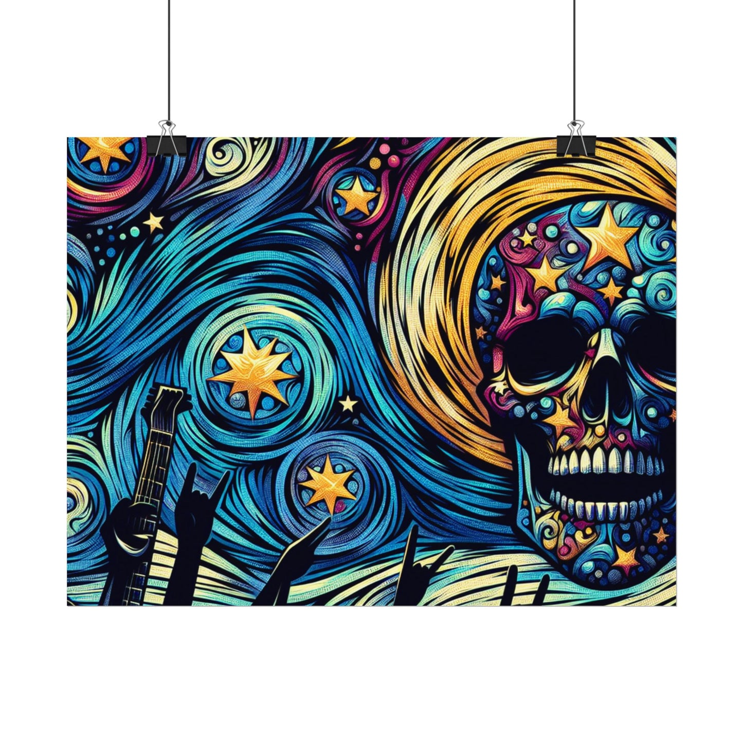 Midnight Rock N Roll Textured Watercolor Matte Posters