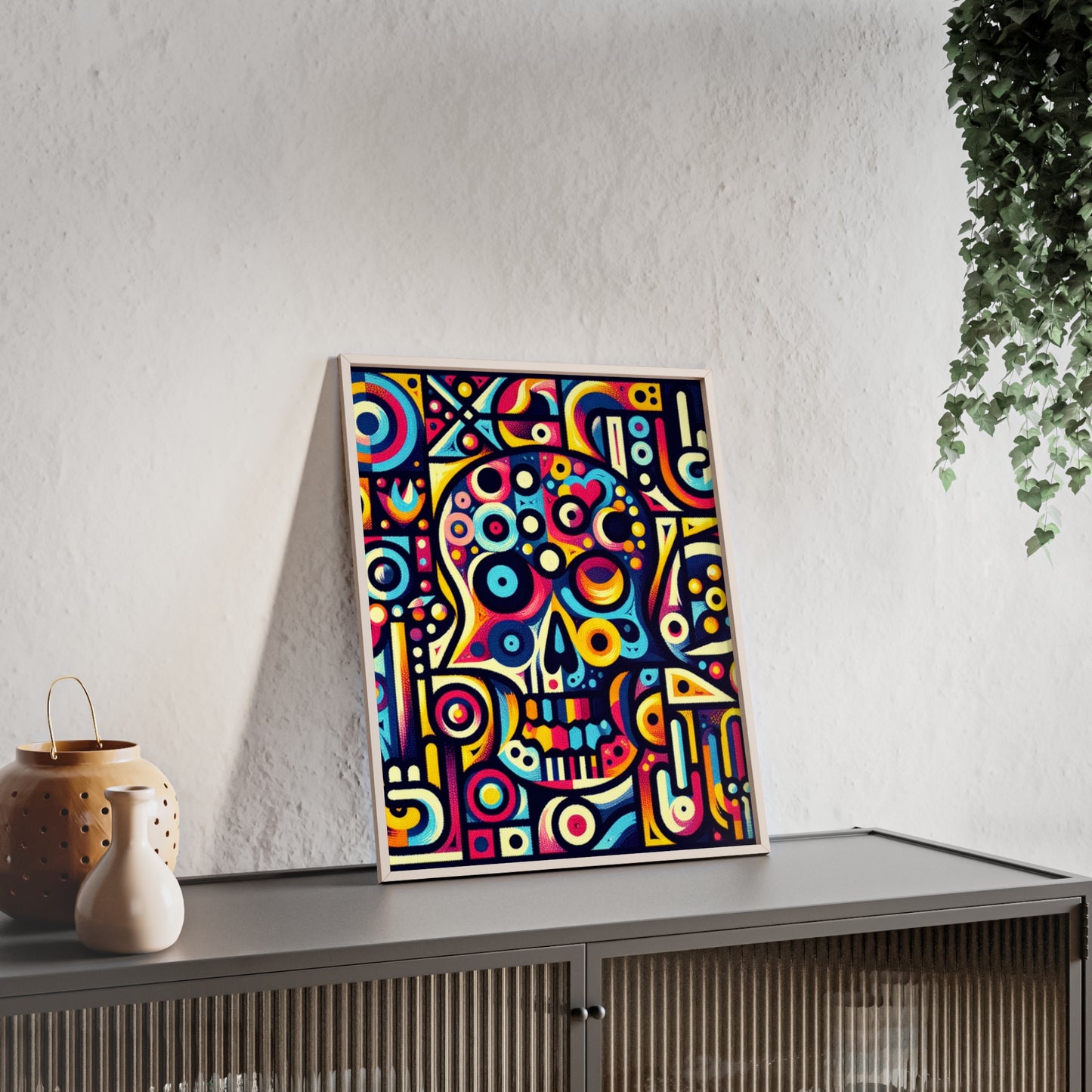 Skull Rock N Roll Posters with Wooden Frame