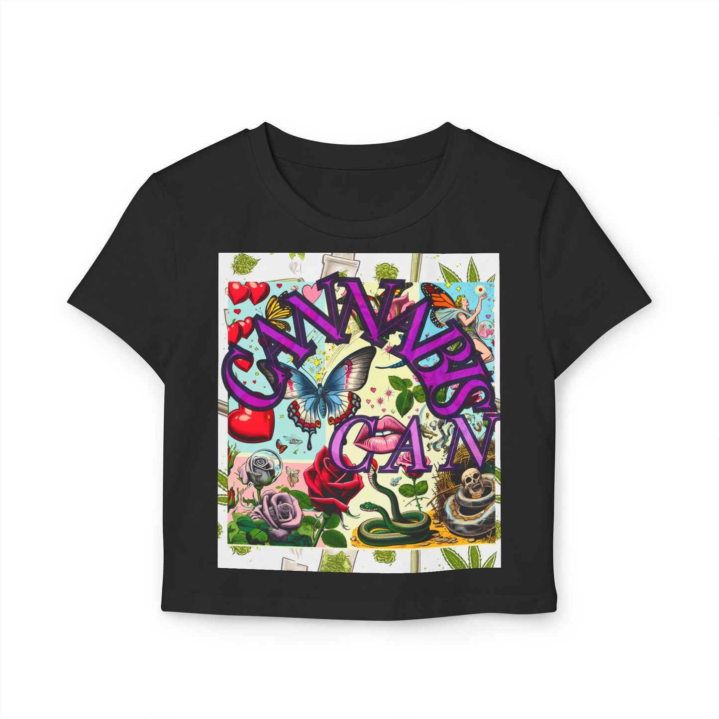 Colorful Graphic Baby Tee for Women - Floral & Butterfly Design