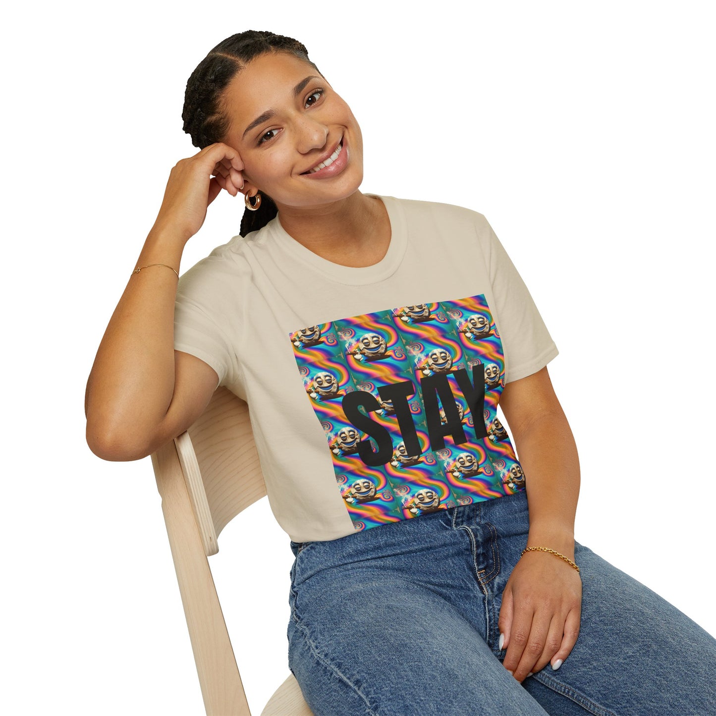 Stay Stoned Unisex Softstyle T-Shirt - Retro Vibe Graphic Tee for Fun Gatherings