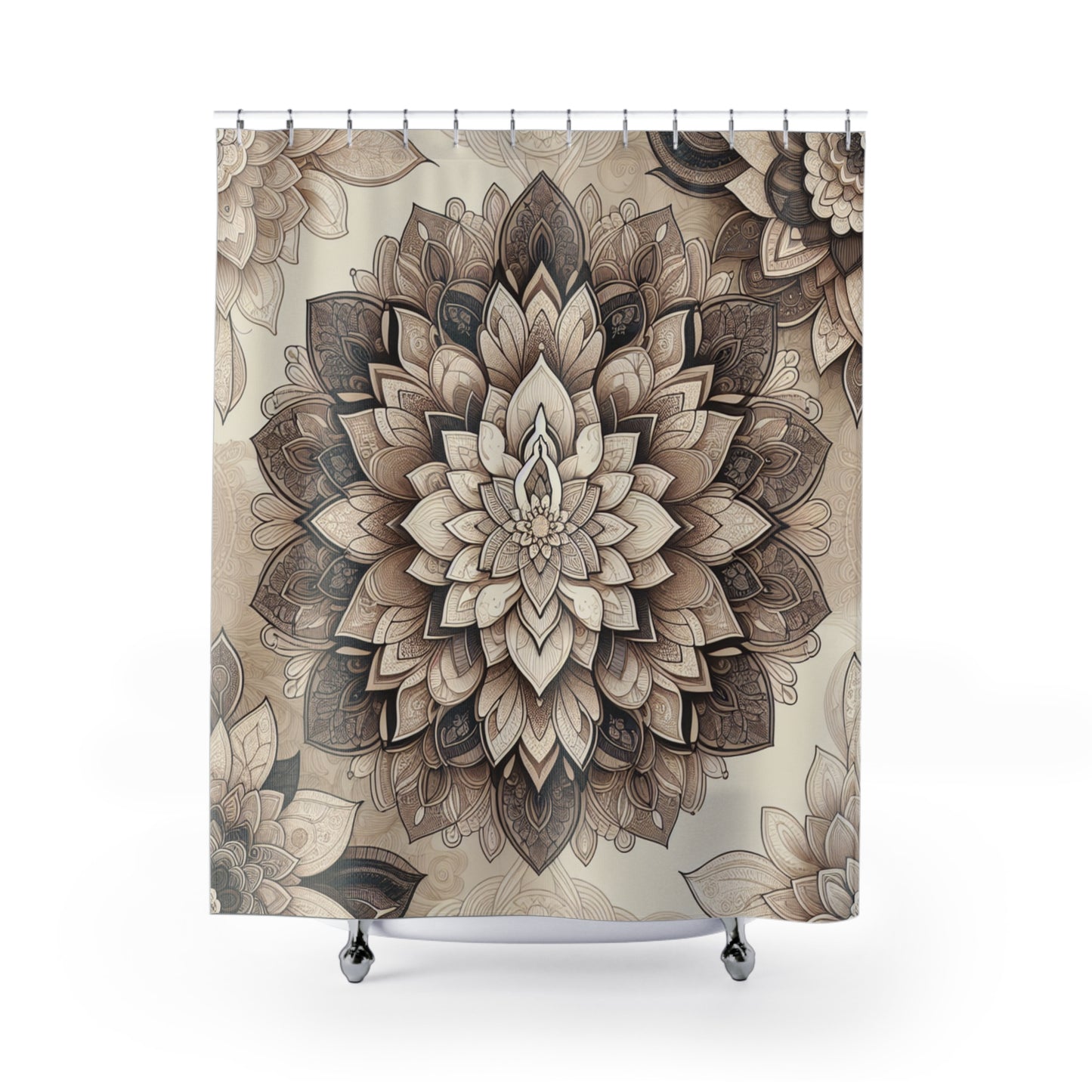 Bohemian Floral Shower Curtain - Elegant Mandala Design for Spa-like Bathroom Decor