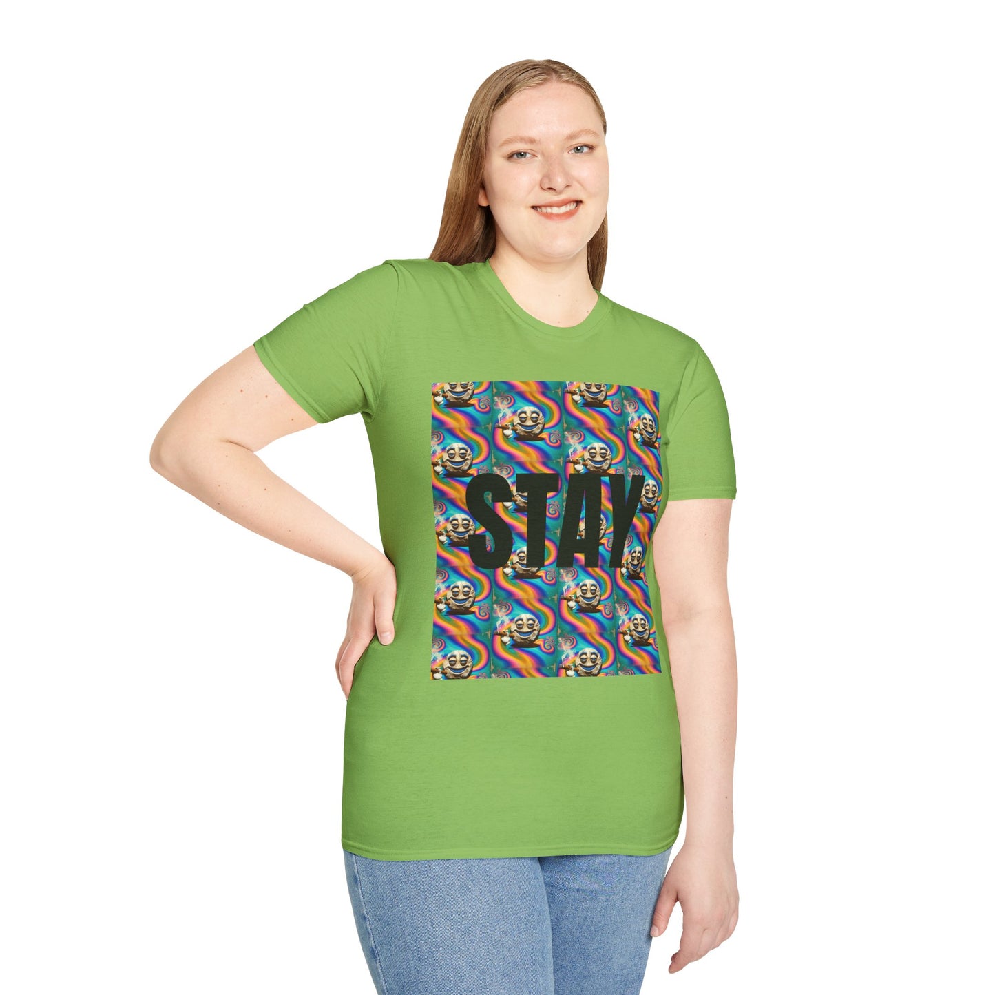 Stay Stoned Unisex Softstyle T-Shirt - Retro Vibe Graphic Tee for Fun Gatherings
