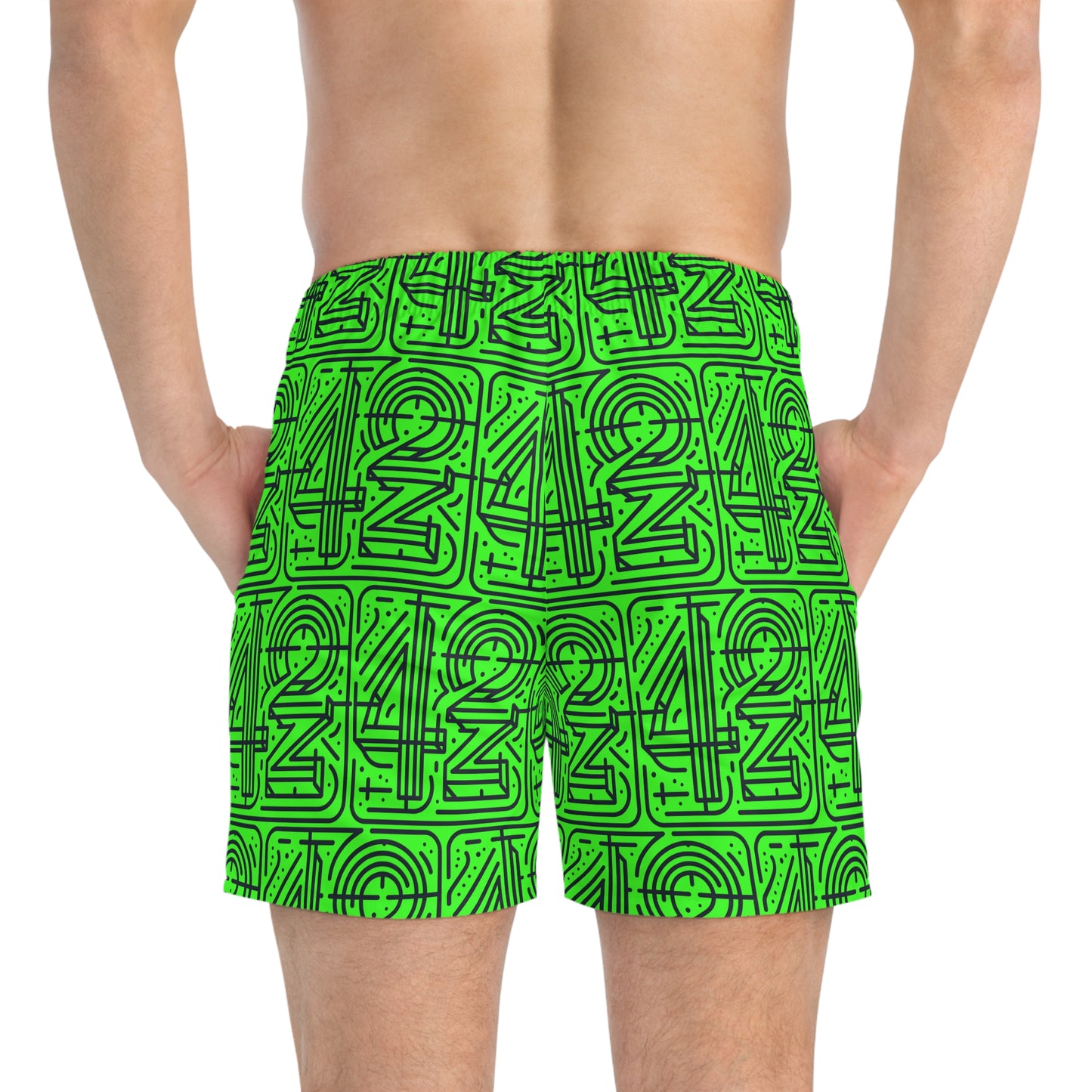 Luminous Green Graphic Swim Trunks - Perfect for Summer Fun!