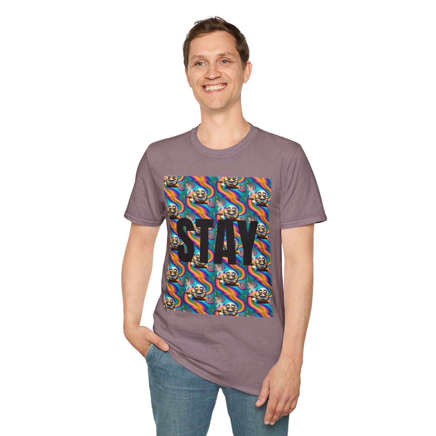 Stay Stoned Unisex Softstyle T-Shirt - Retro Vibe Graphic Tee for Fun Gatherings