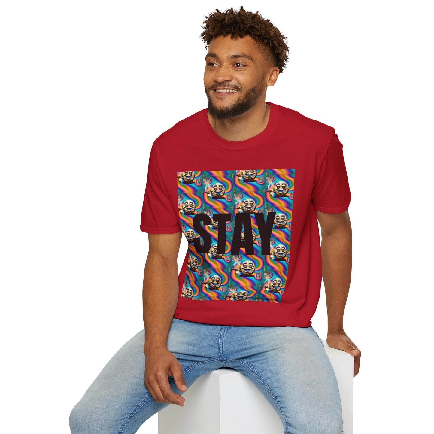 Stay Stoned Unisex Softstyle T-Shirt - Retro Vibe Graphic Tee for Fun Gatherings