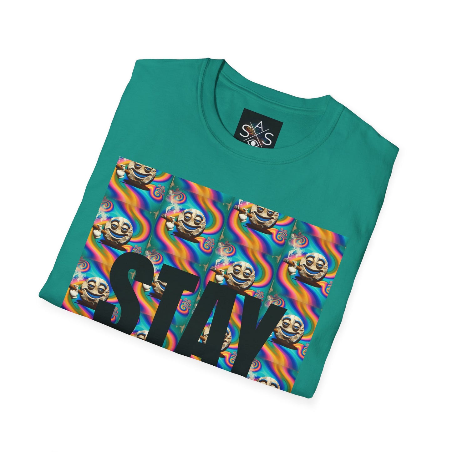 Stay Stoned Unisex Softstyle T-Shirt - Retro Vibe Graphic Tee for Fun Gatherings