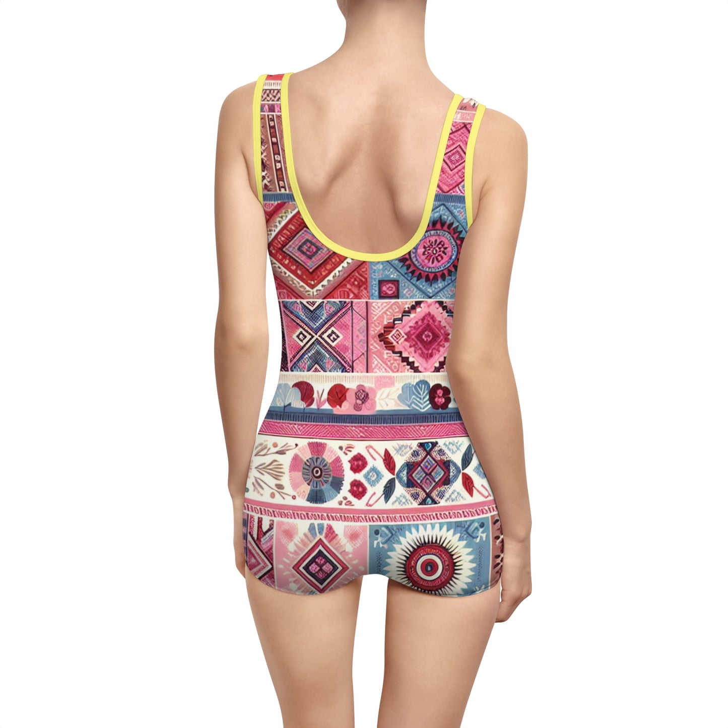 Boho Chic Women's Vintage Swimsuit - Colorful Floral Print for Beach & Pool