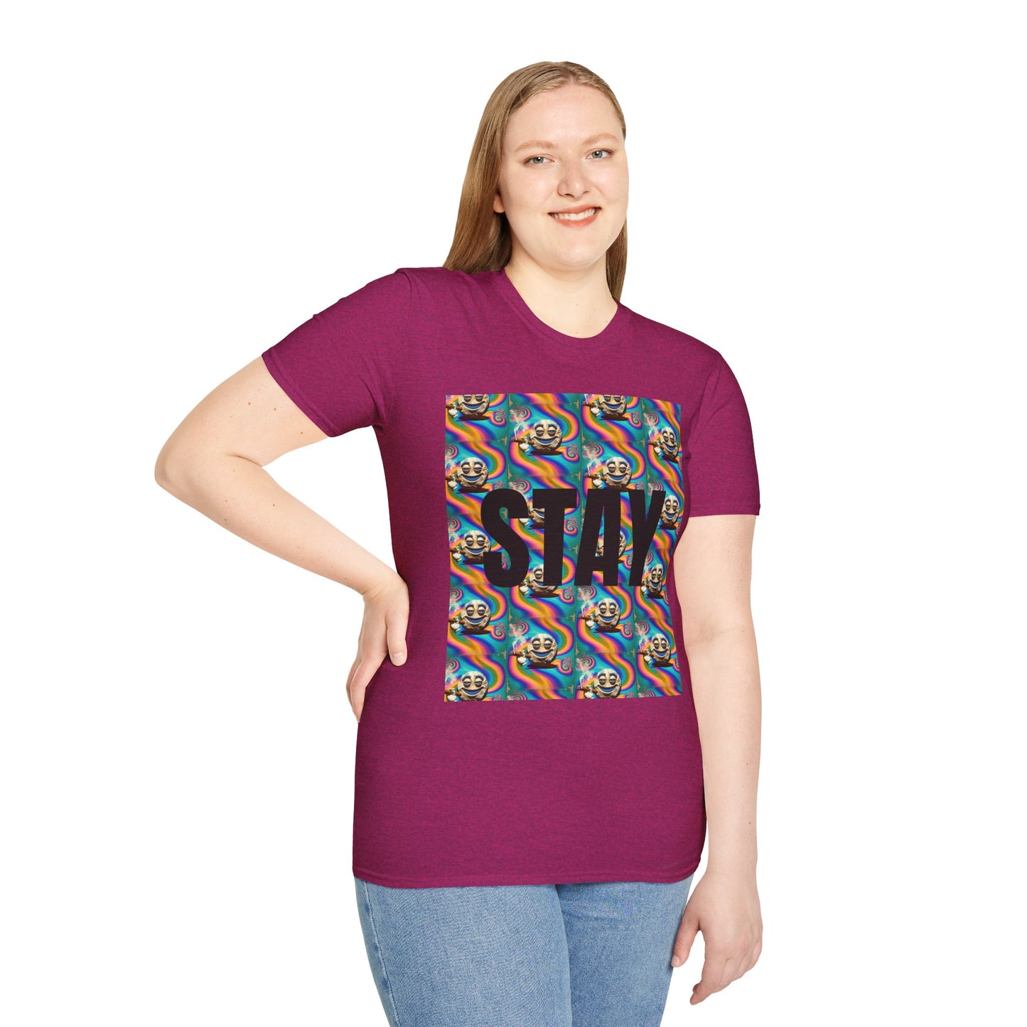 Stay Stoned Unisex Softstyle T-Shirt - Retro Vibe Graphic Tee for Fun Gatherings