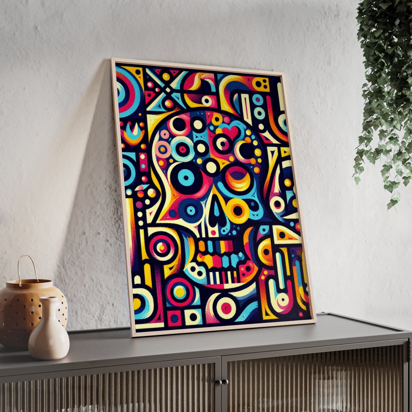 Skull Rock N Roll Posters with Wooden Frame