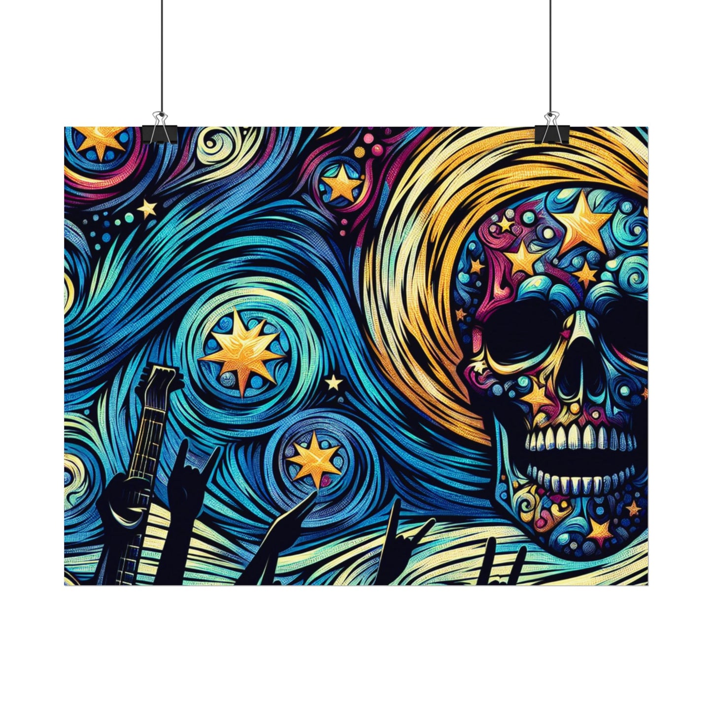 Midnight Rock N Roll Textured Watercolor Matte Posters
