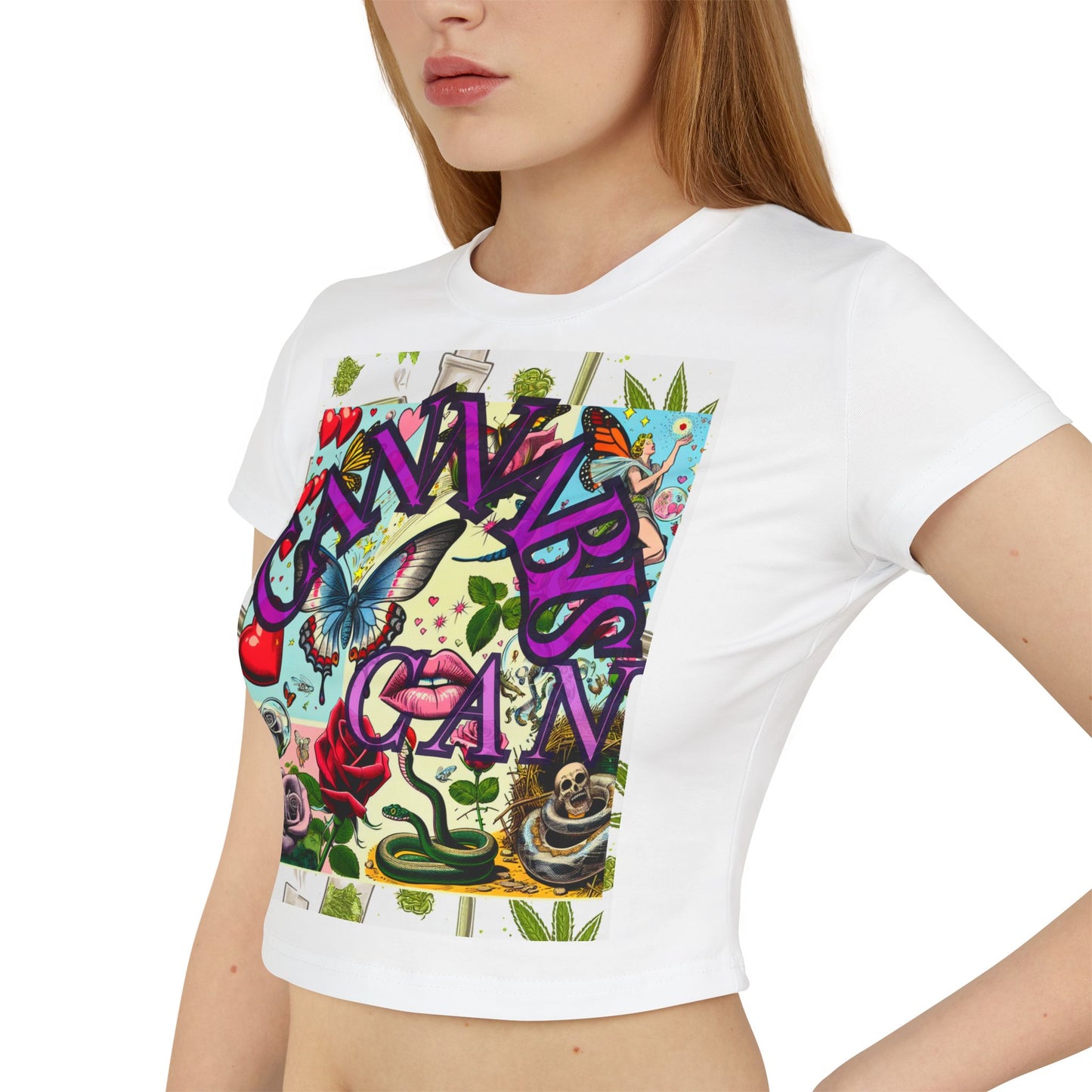 Colorful Graphic Baby Tee for Women - Floral & Butterfly Design