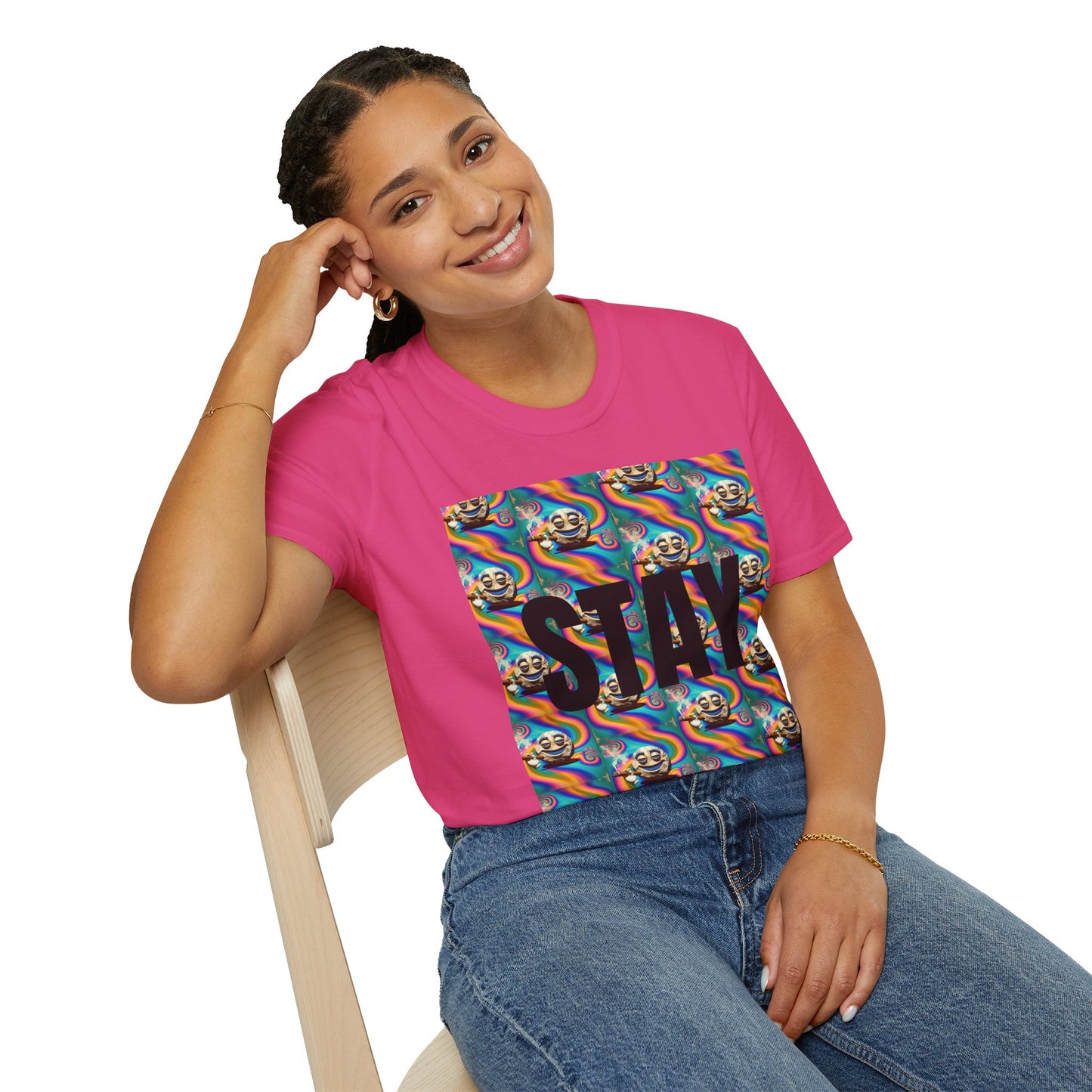 Stay Stoned Unisex Softstyle T-Shirt - Retro Vibe Graphic Tee for Fun Gatherings