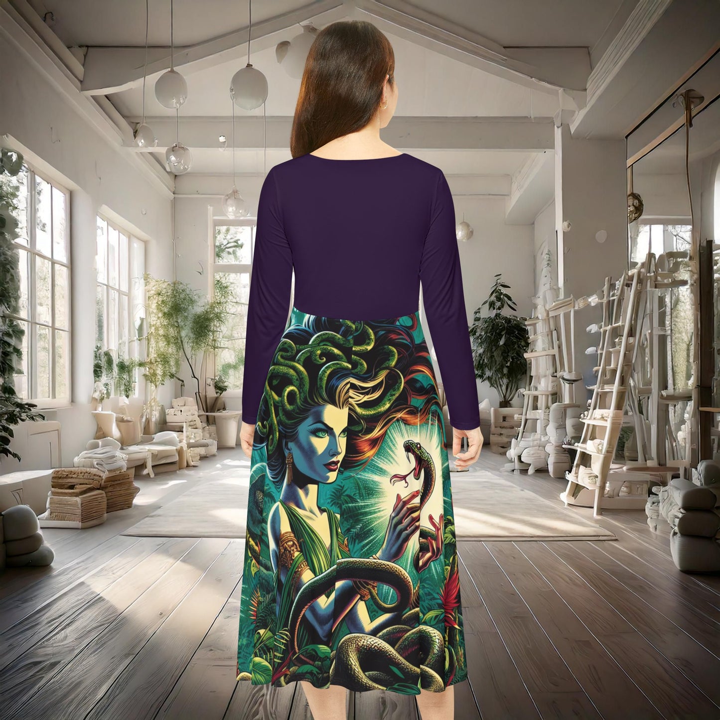 Gothic Women's Long Sleeve Dance Dress (AOP)