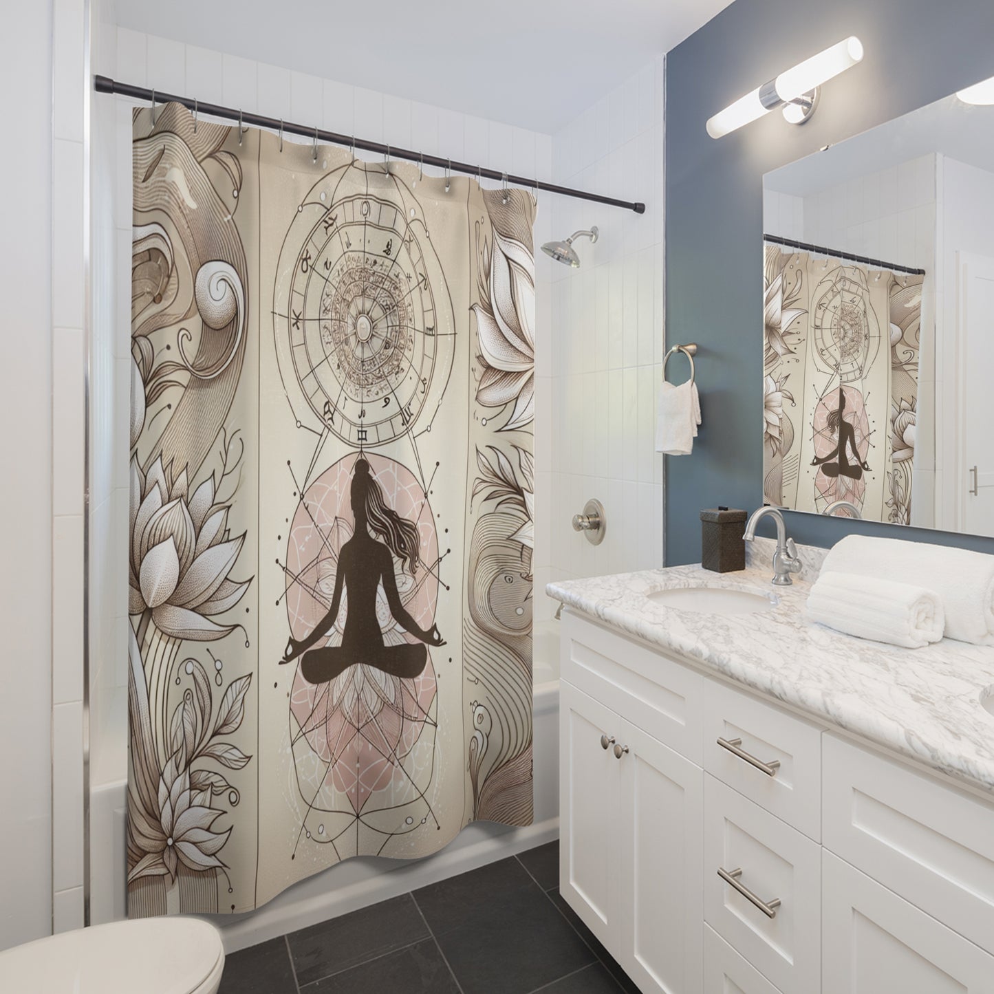 Zen Mandala Shower Curtain - Elegant Yoga & Astrology Design for Tranquil Spaces