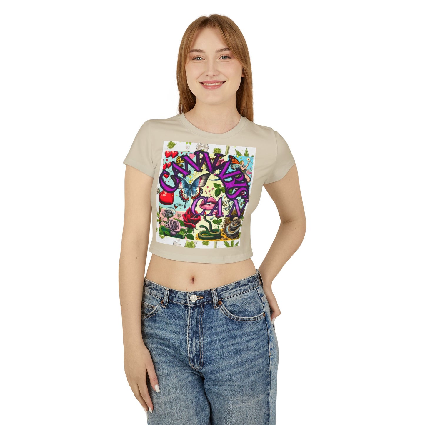 Colorful Graphic Baby Tee for Women - Floral & Butterfly Design