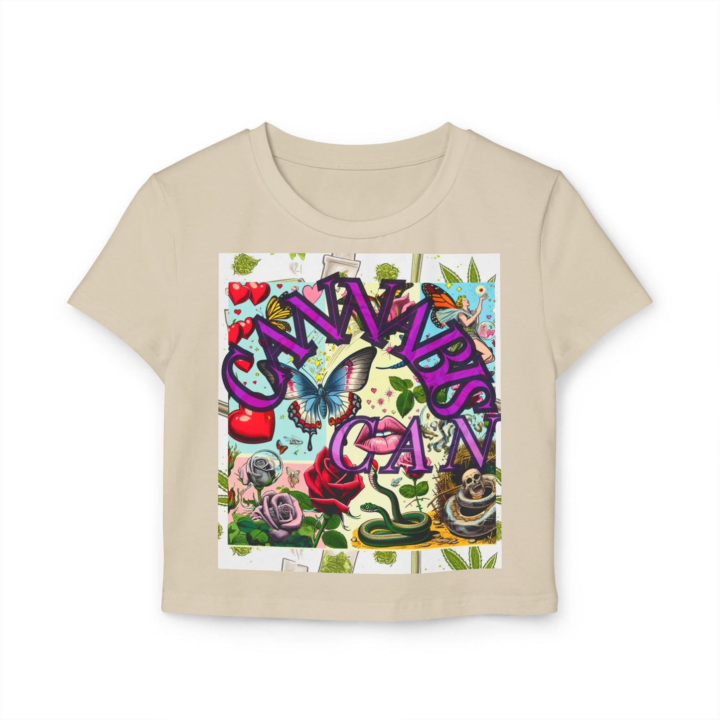 Colorful Graphic Baby Tee for Women - Floral & Butterfly Design