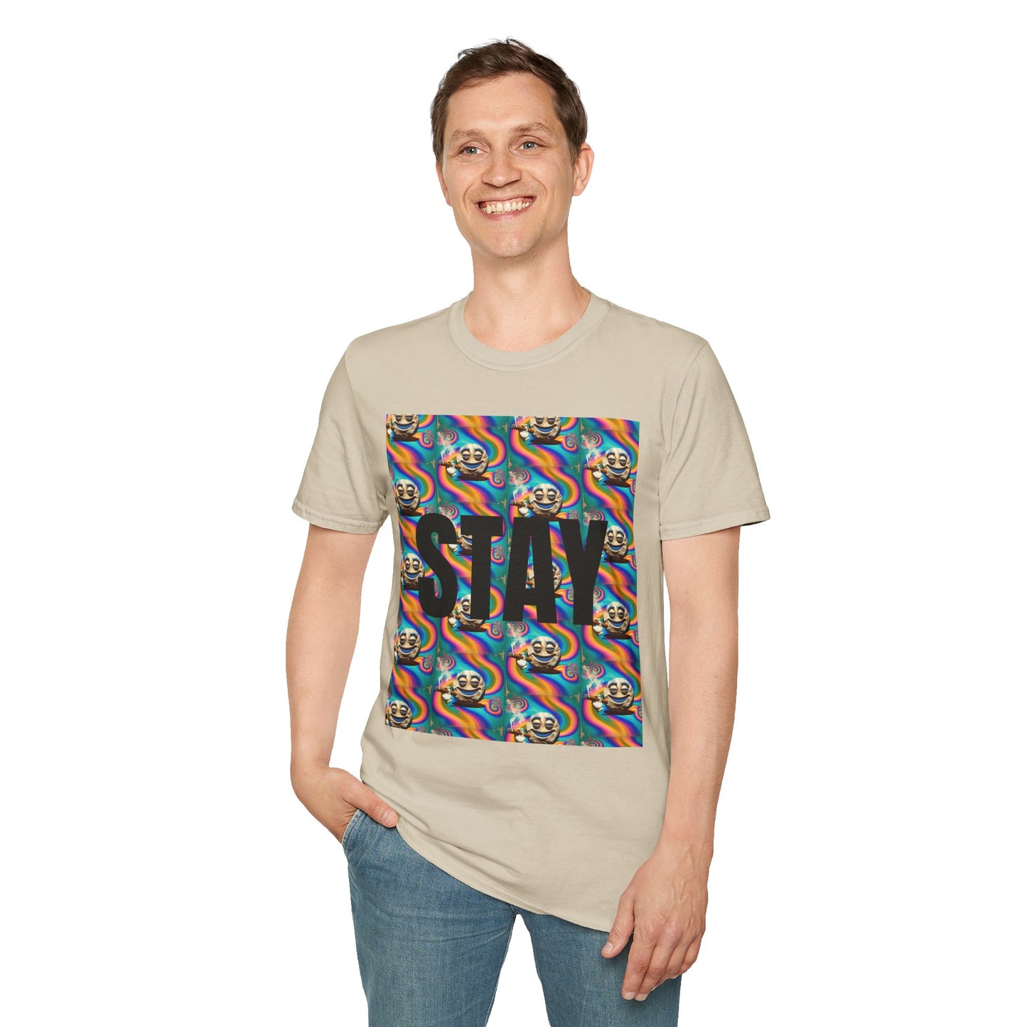 Stay Stoned Unisex Softstyle T-Shirt - Retro Vibe Graphic Tee for Fun Gatherings