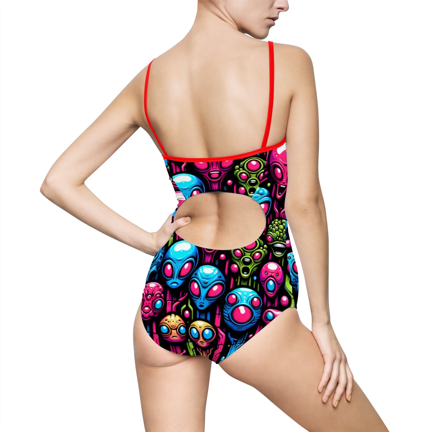 Colorful Alien Print Women's One-Piece Swimsuit - Perfect for Beach Days & Pool Parties