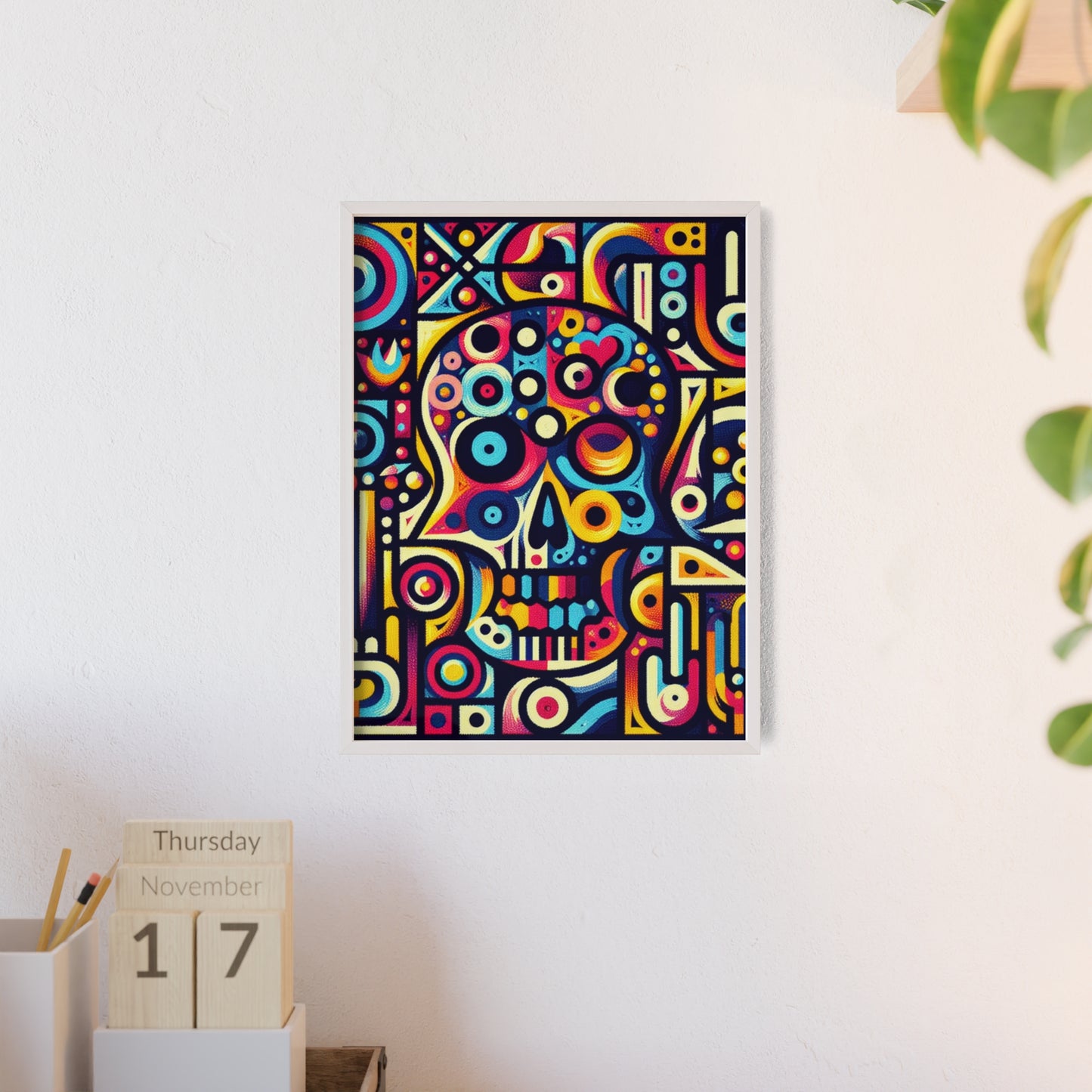 Skull Rock N Roll Posters with Wooden Frame