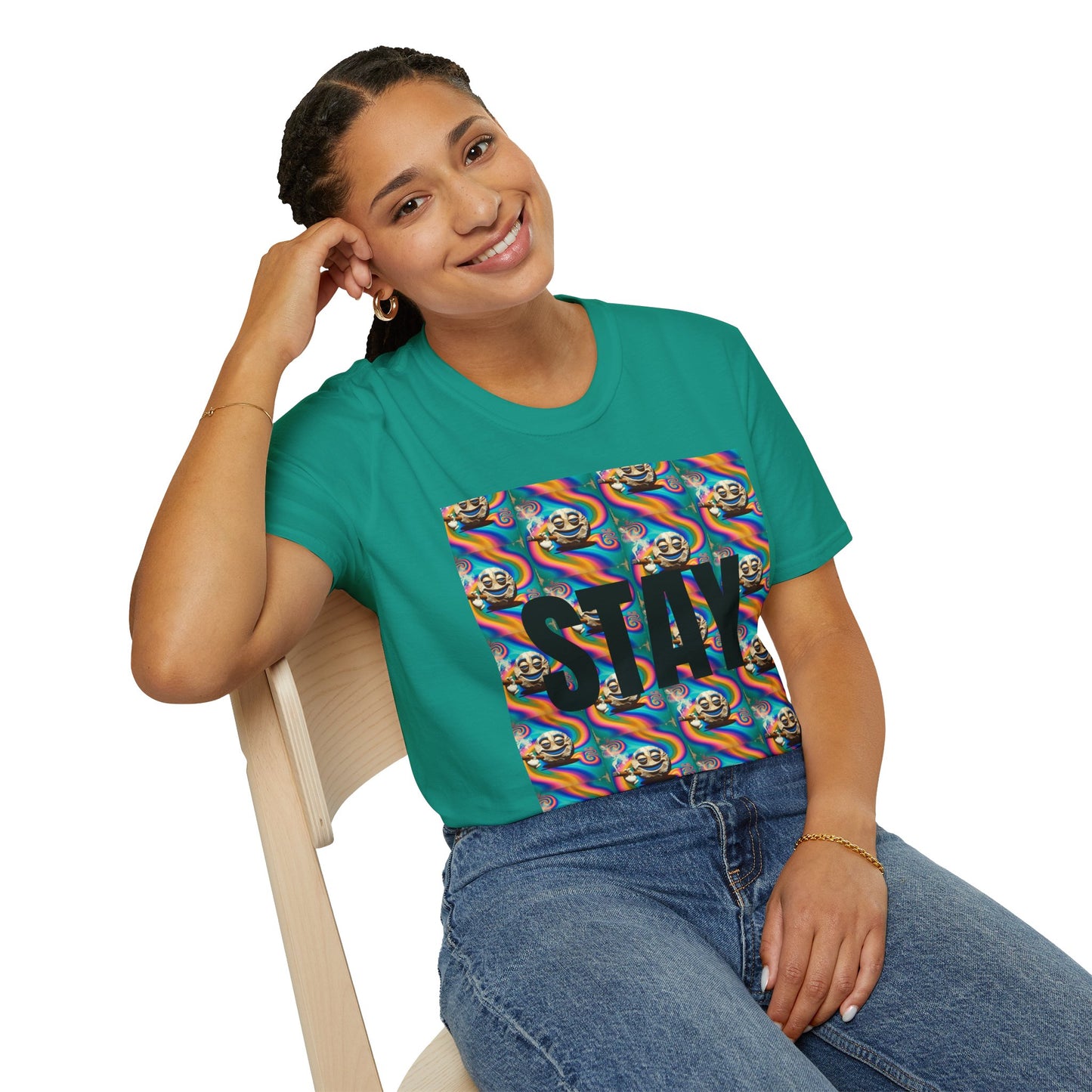 Stay Stoned Unisex Softstyle T-Shirt - Retro Vibe Graphic Tee for Fun Gatherings