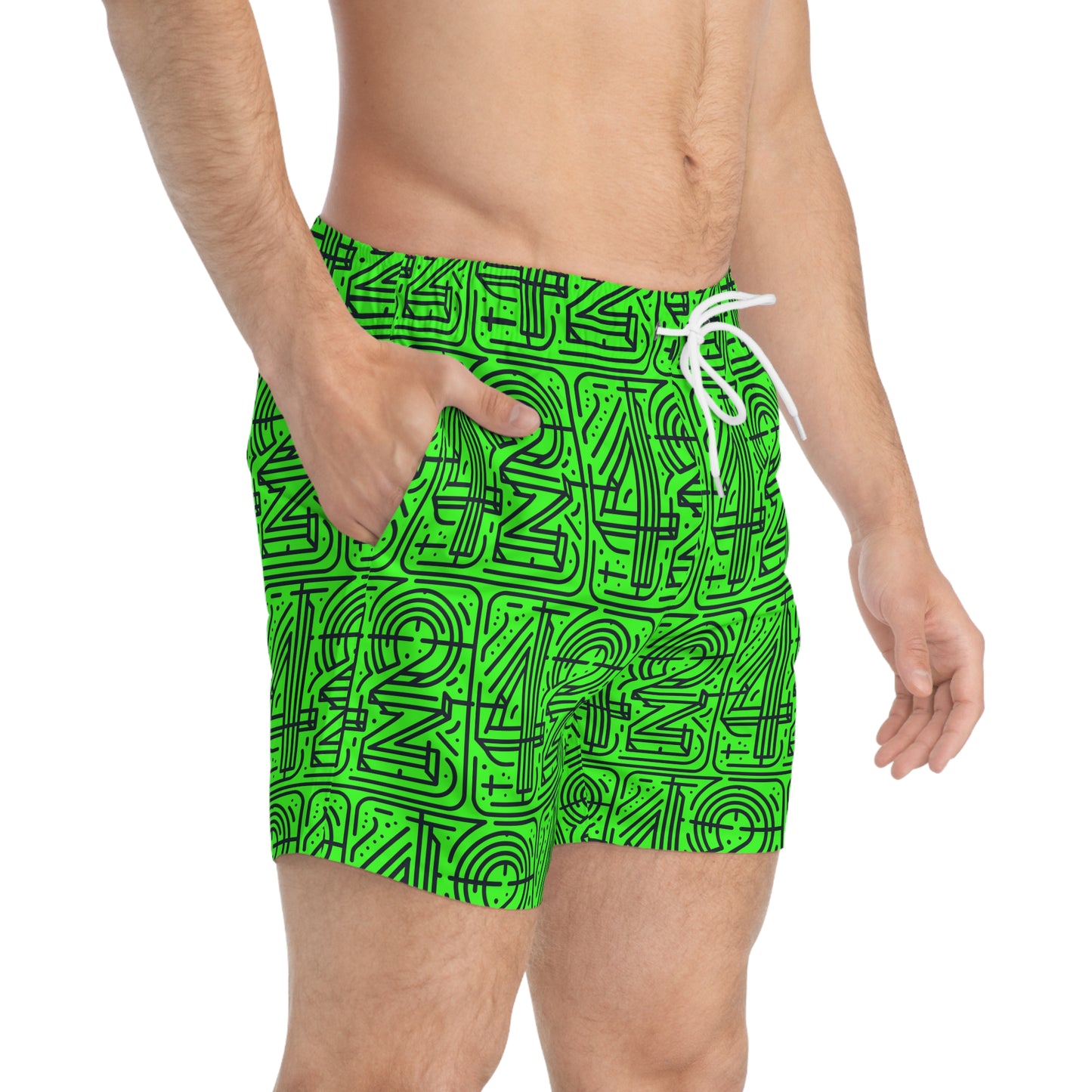 Luminous Green Graphic Swim Trunks - Perfect for Summer Fun!
