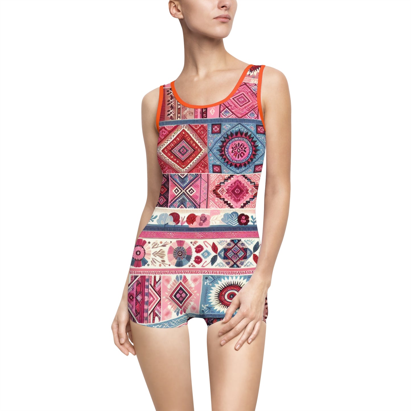 Boho Chic Women's Vintage Swimsuit - Colorful Floral Print for Beach & Pool