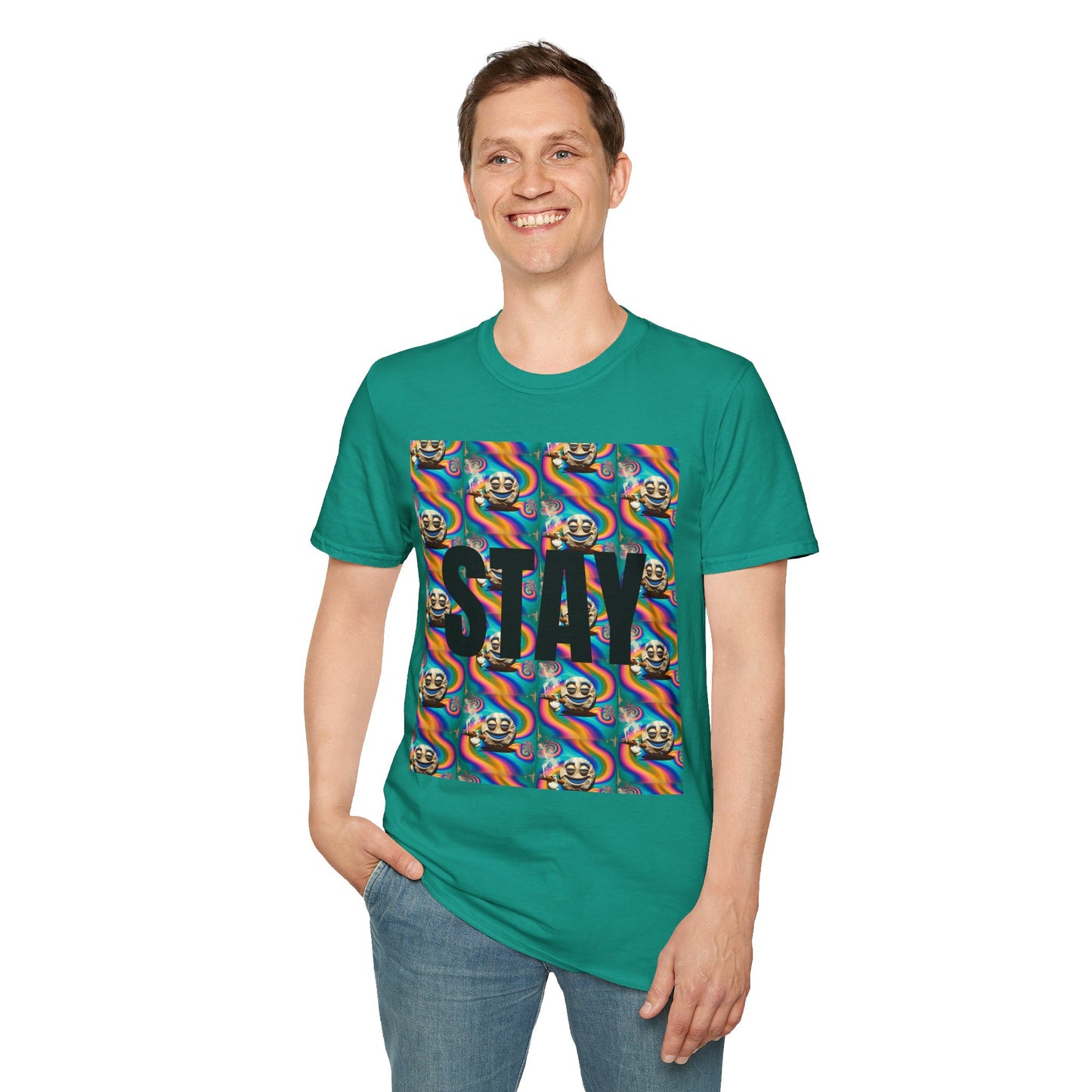 Stay Stoned Unisex Softstyle T-Shirt - Retro Vibe Graphic Tee for Fun Gatherings
