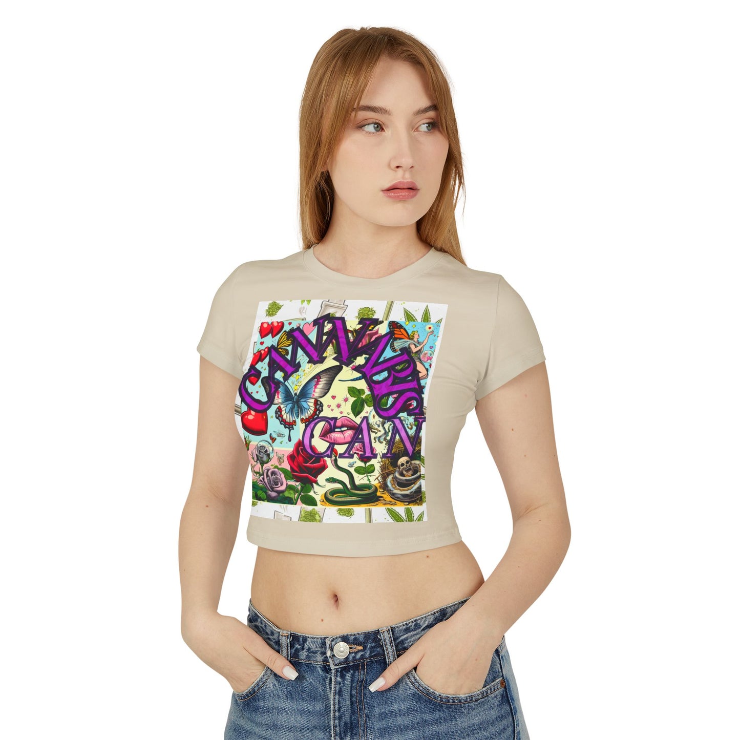 Colorful Graphic Baby Tee for Women - Floral & Butterfly Design