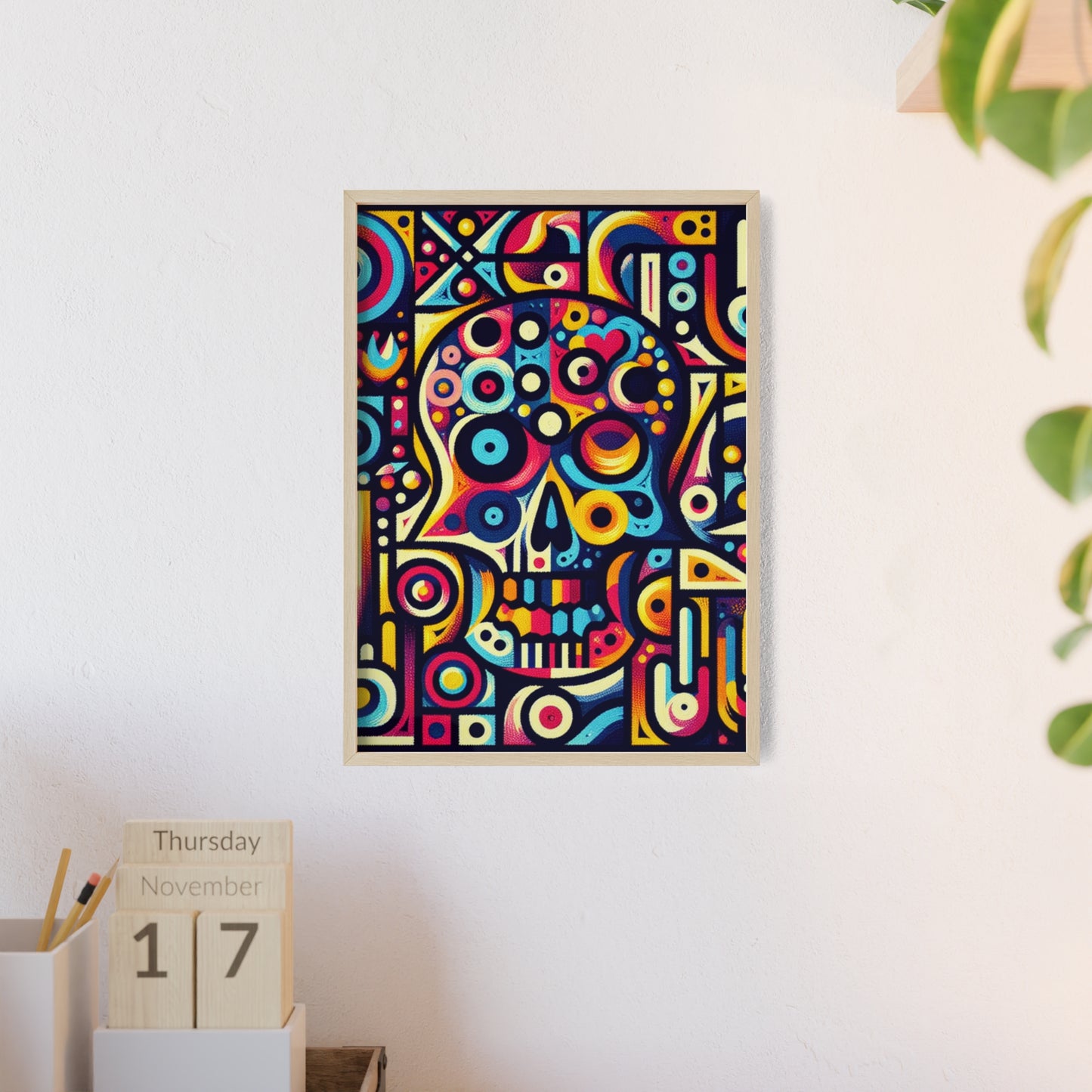 Skull Rock N Roll Posters with Wooden Frame