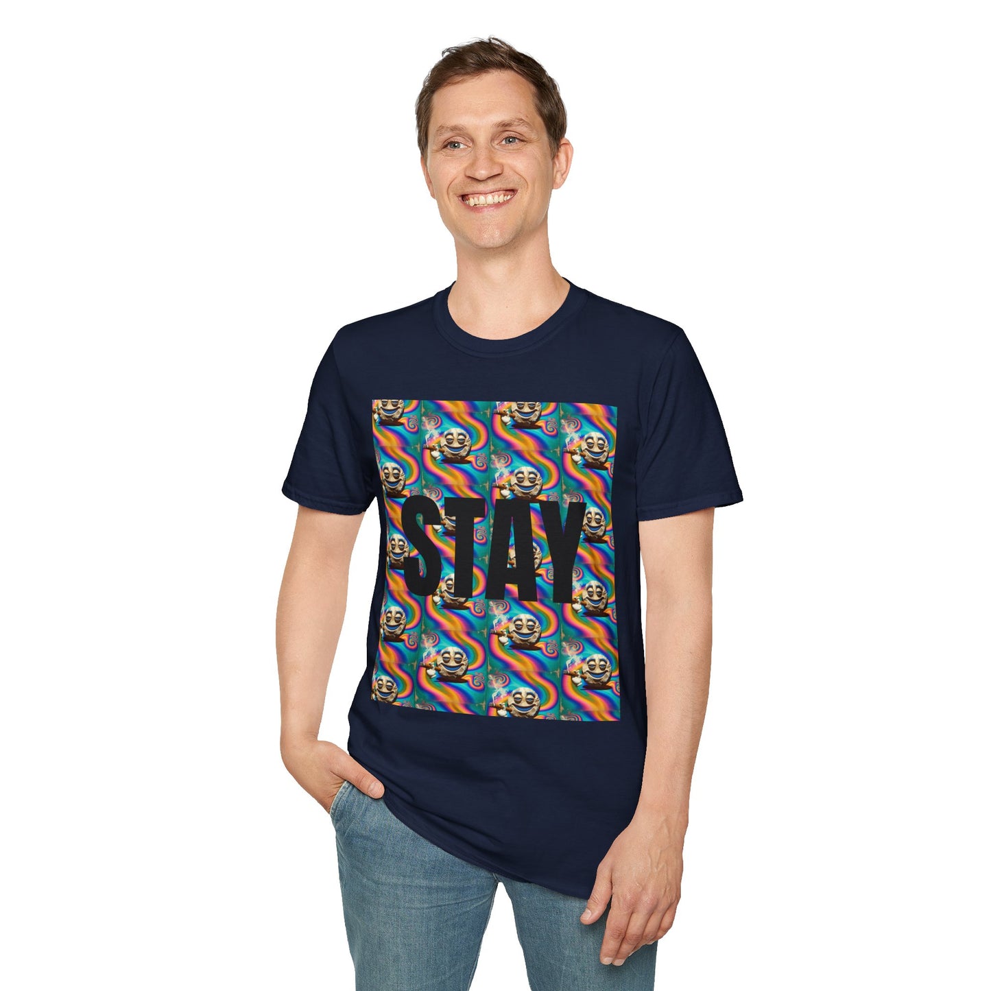 Stay Stoned Unisex Softstyle T-Shirt - Retro Vibe Graphic Tee for Fun Gatherings