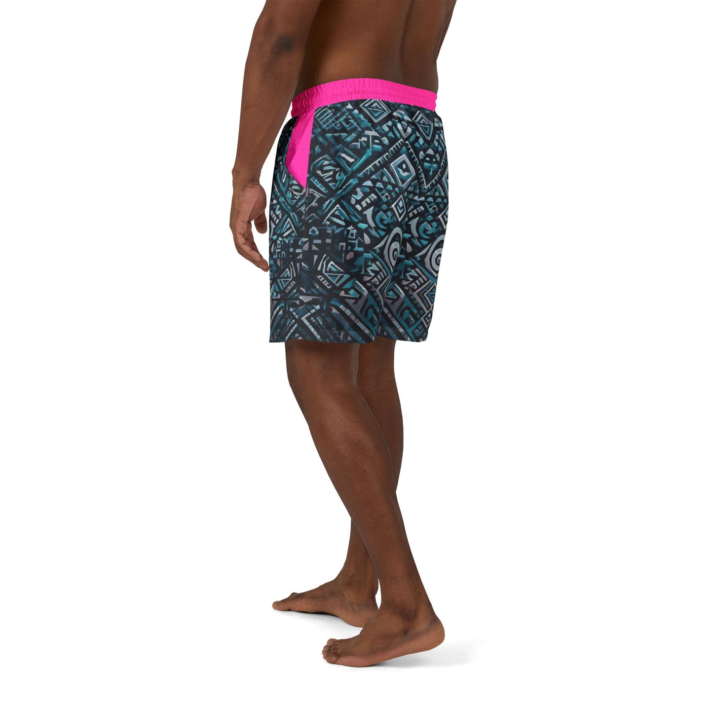 Trendy Unisex Swim Shorts with Vibrant Aztec Pattern