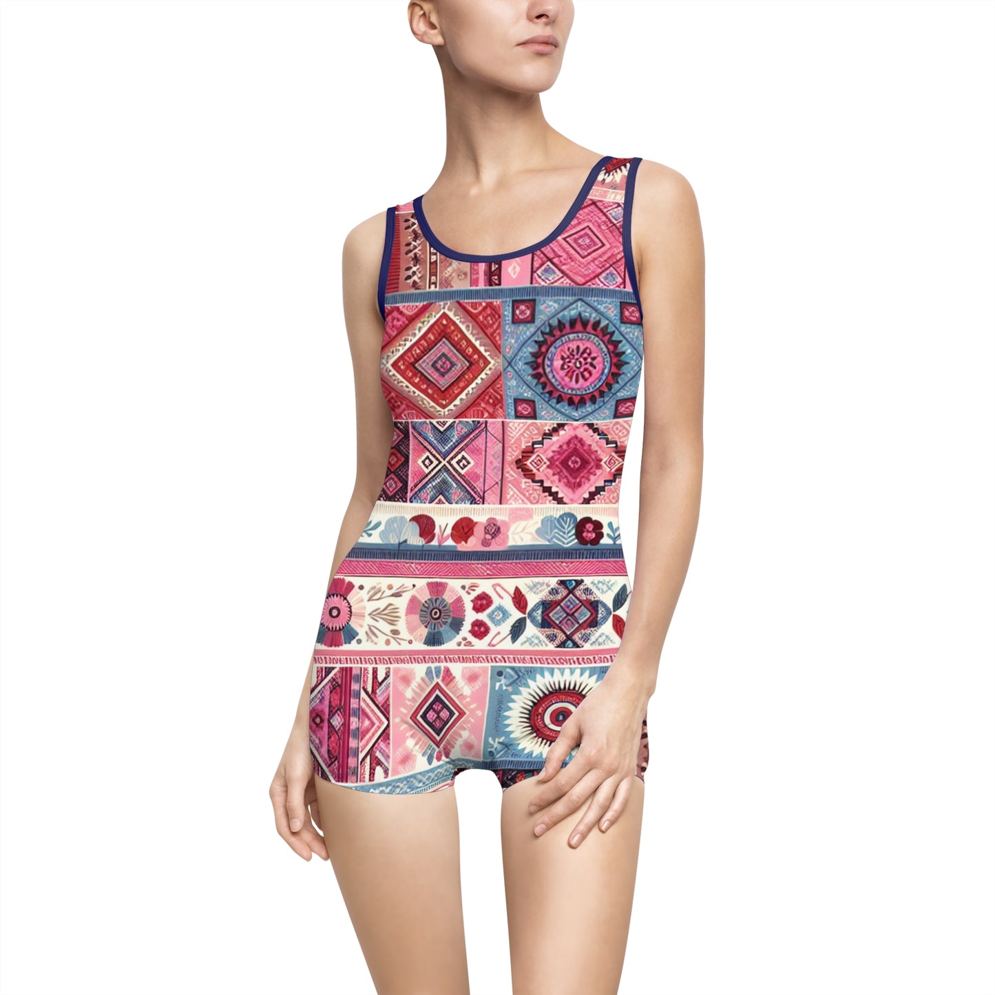 Boho Chic Women's Vintage Swimsuit - Colorful Floral Print for Beach & Pool