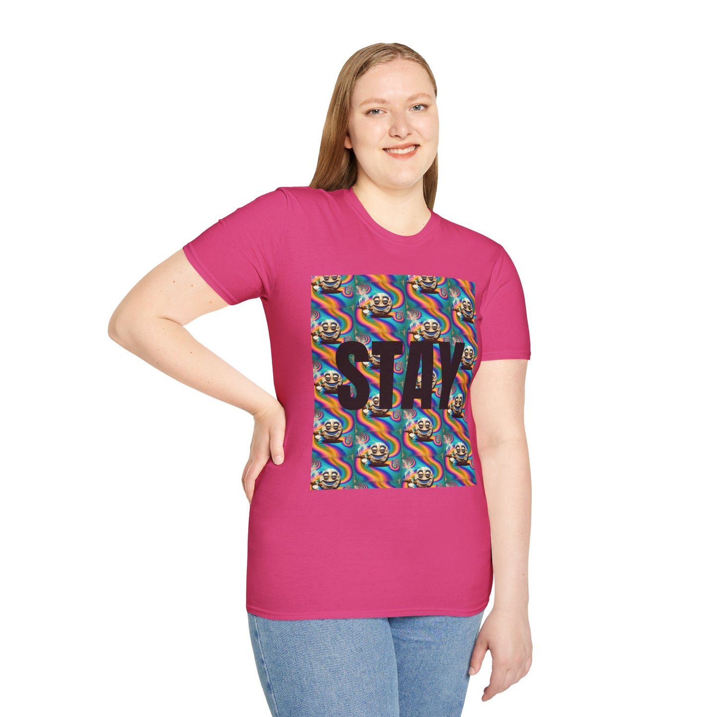Stay Stoned Unisex Softstyle T-Shirt - Retro Vibe Graphic Tee for Fun Gatherings