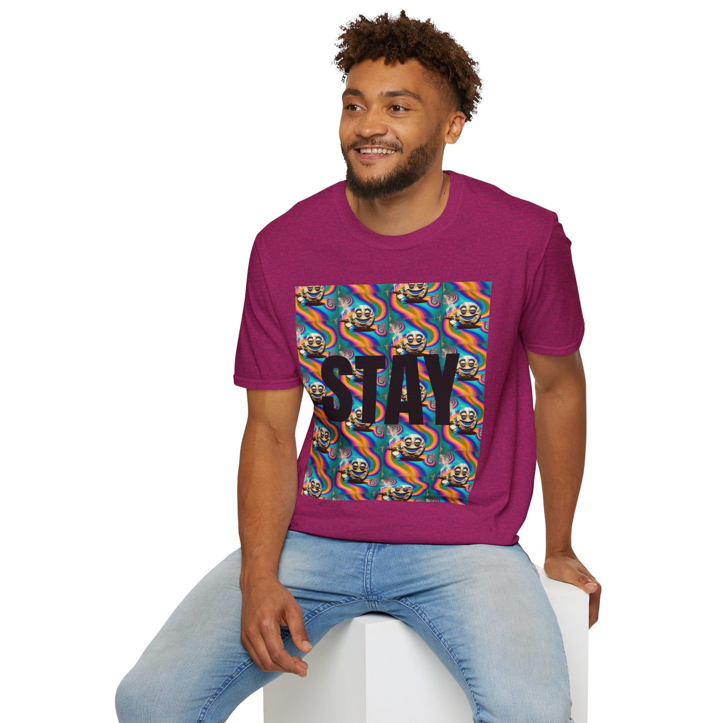 Stay Stoned Unisex Softstyle T-Shirt - Retro Vibe Graphic Tee for Fun Gatherings