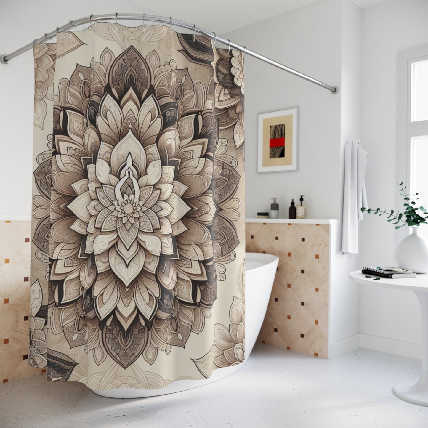 Bohemian Floral Shower Curtain - Elegant Mandala Design for Spa-like Bathroom Decor