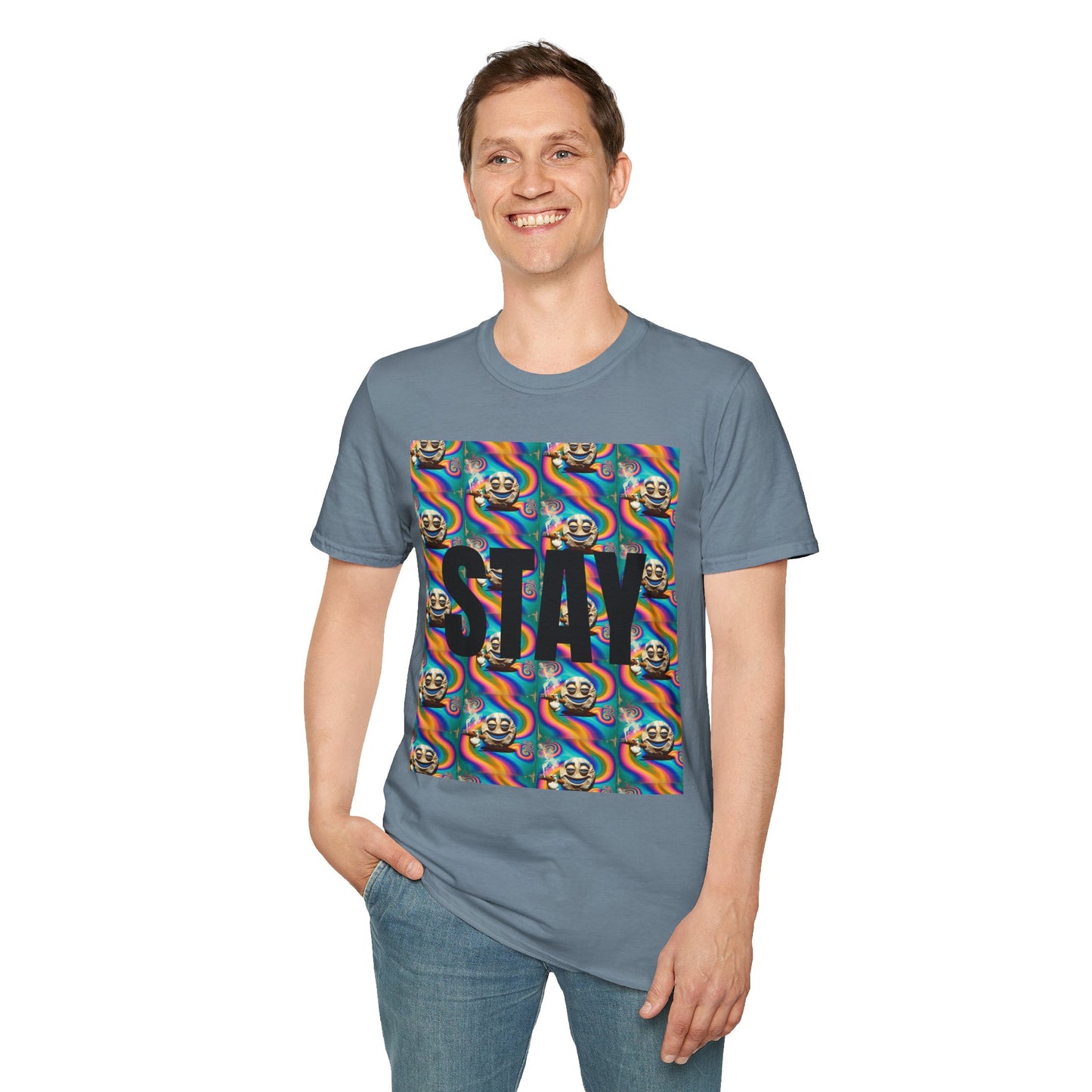 Stay Stoned Unisex Softstyle T-Shirt - Retro Vibe Graphic Tee for Fun Gatherings
