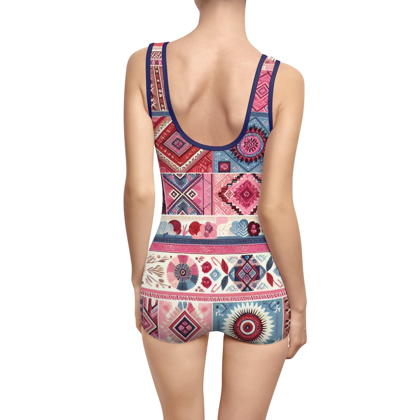 Boho Chic Women's Vintage Swimsuit - Colorful Floral Print for Beach & Pool