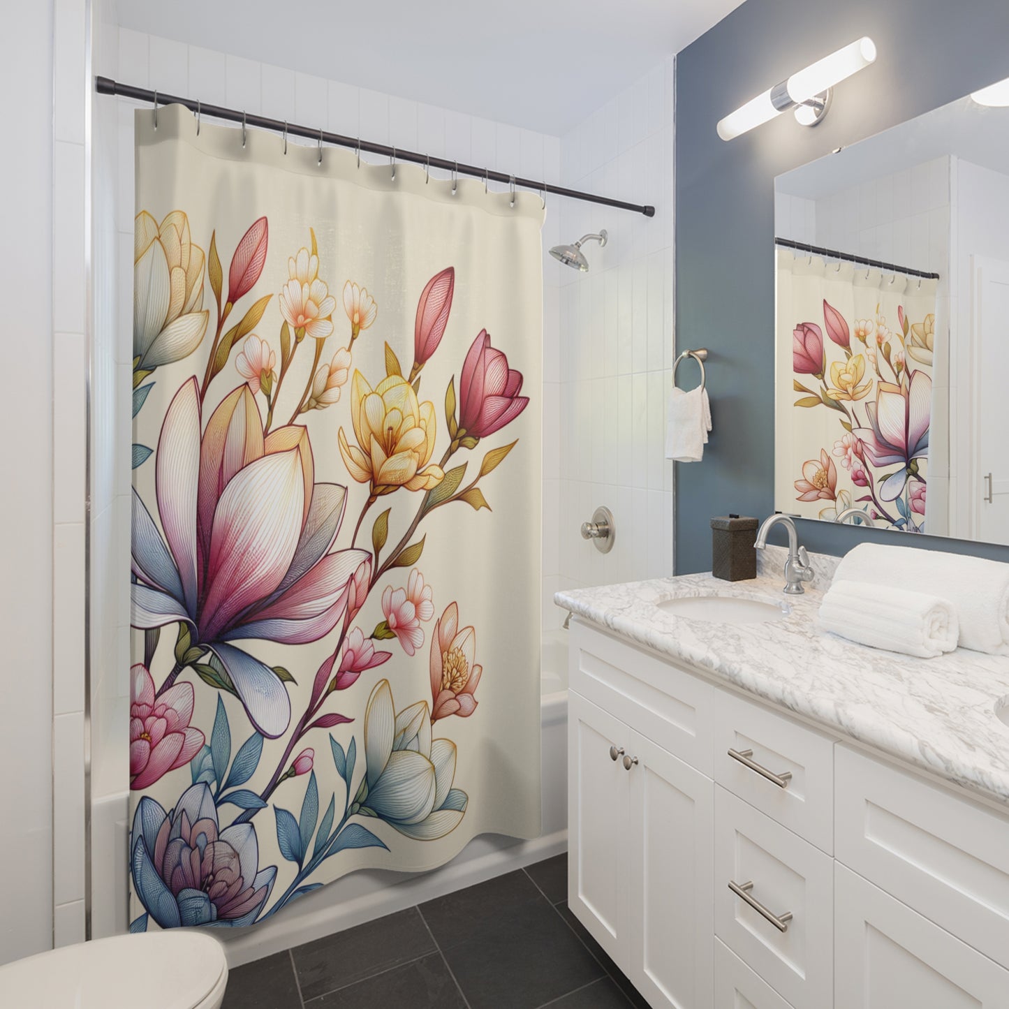 Elegant Floral Shower Curtain - Brighten Your Bathroom with Modern Decor