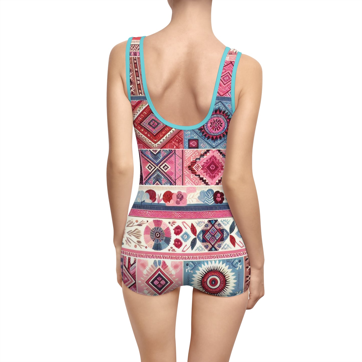 Boho Chic Women's Vintage Swimsuit - Colorful Floral Print for Beach & Pool